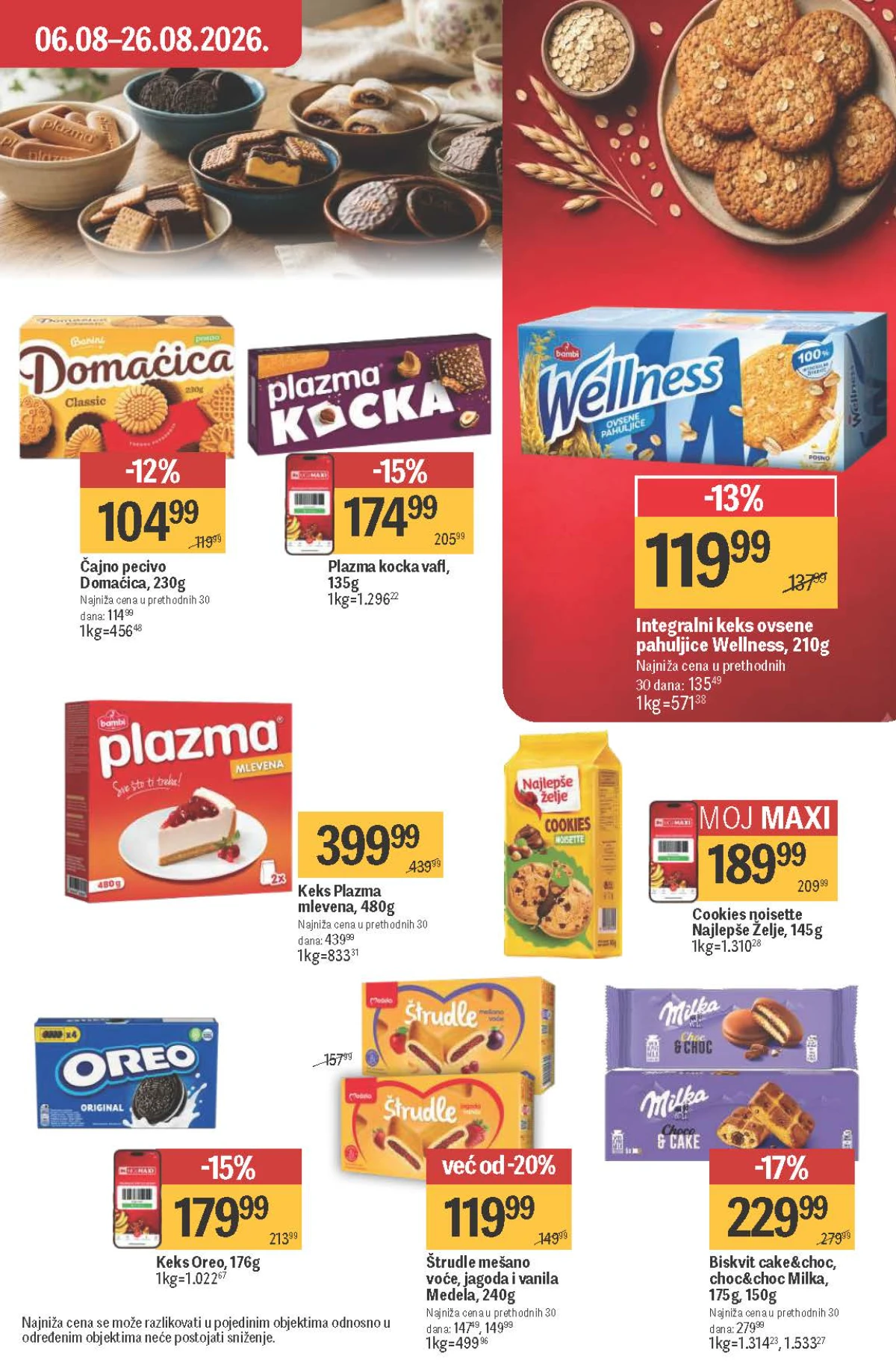 Maxi katalog – Plazma, Domaćica, Oreo, Milka, Wellness, Medela štrudle i Najlepše želje keks na akciji