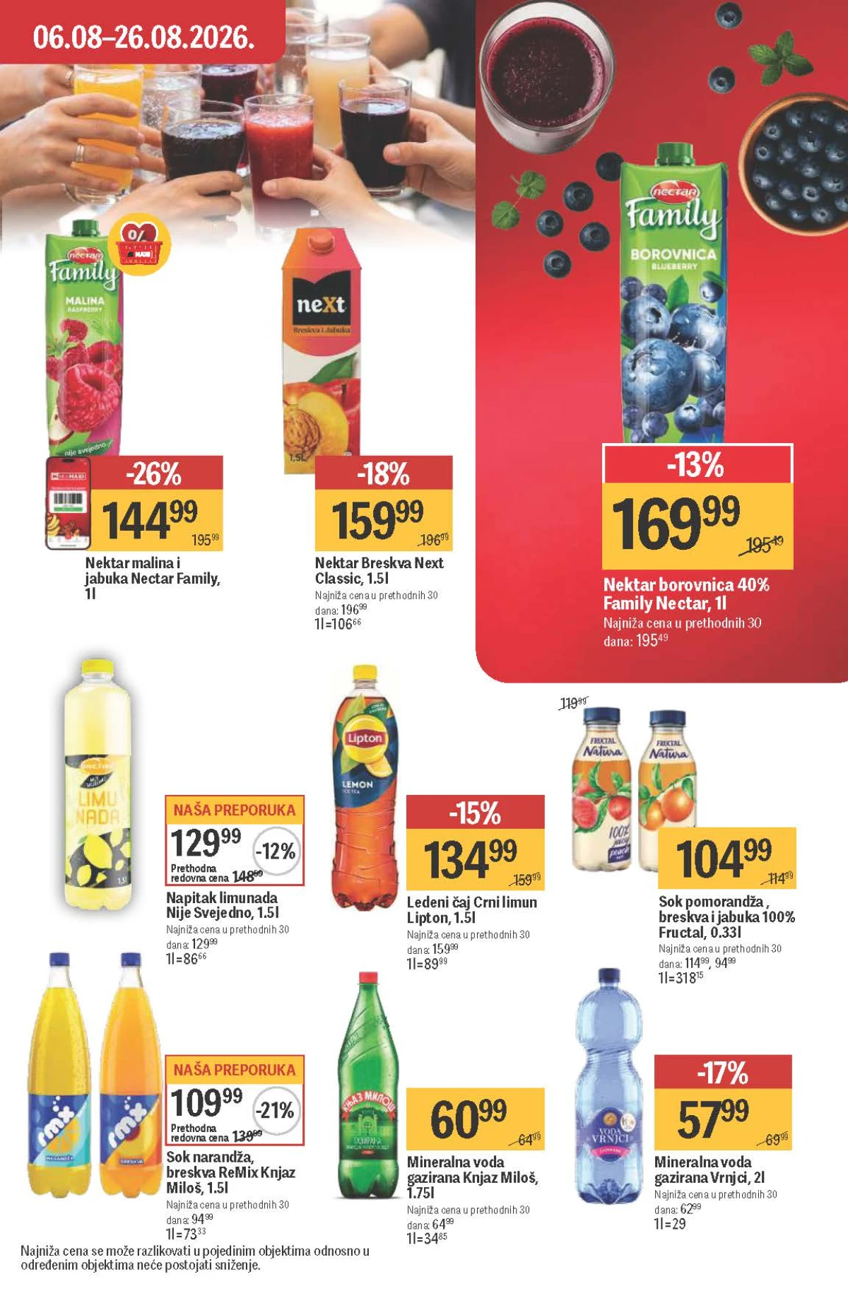 Maxi katalog – Nectar sokovi, Next, Lipton ledeni čaj, Fructal, Knjaz Miloš i Vrnjci voda na akciji