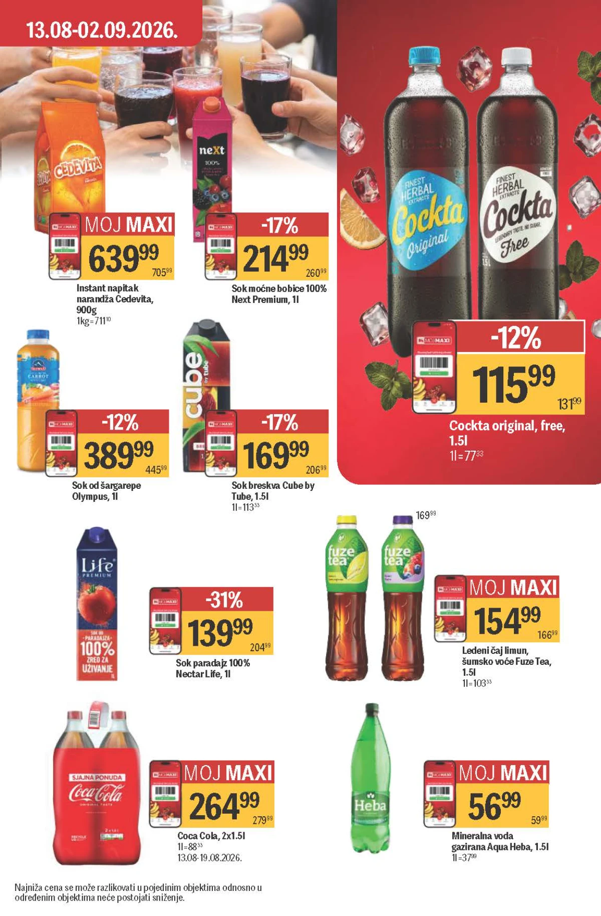 Maxi katalog – Coca-Cola, Cedevita, Cockta, Fuze Tea, Next, Nectar i Olympus sokovi na akciji