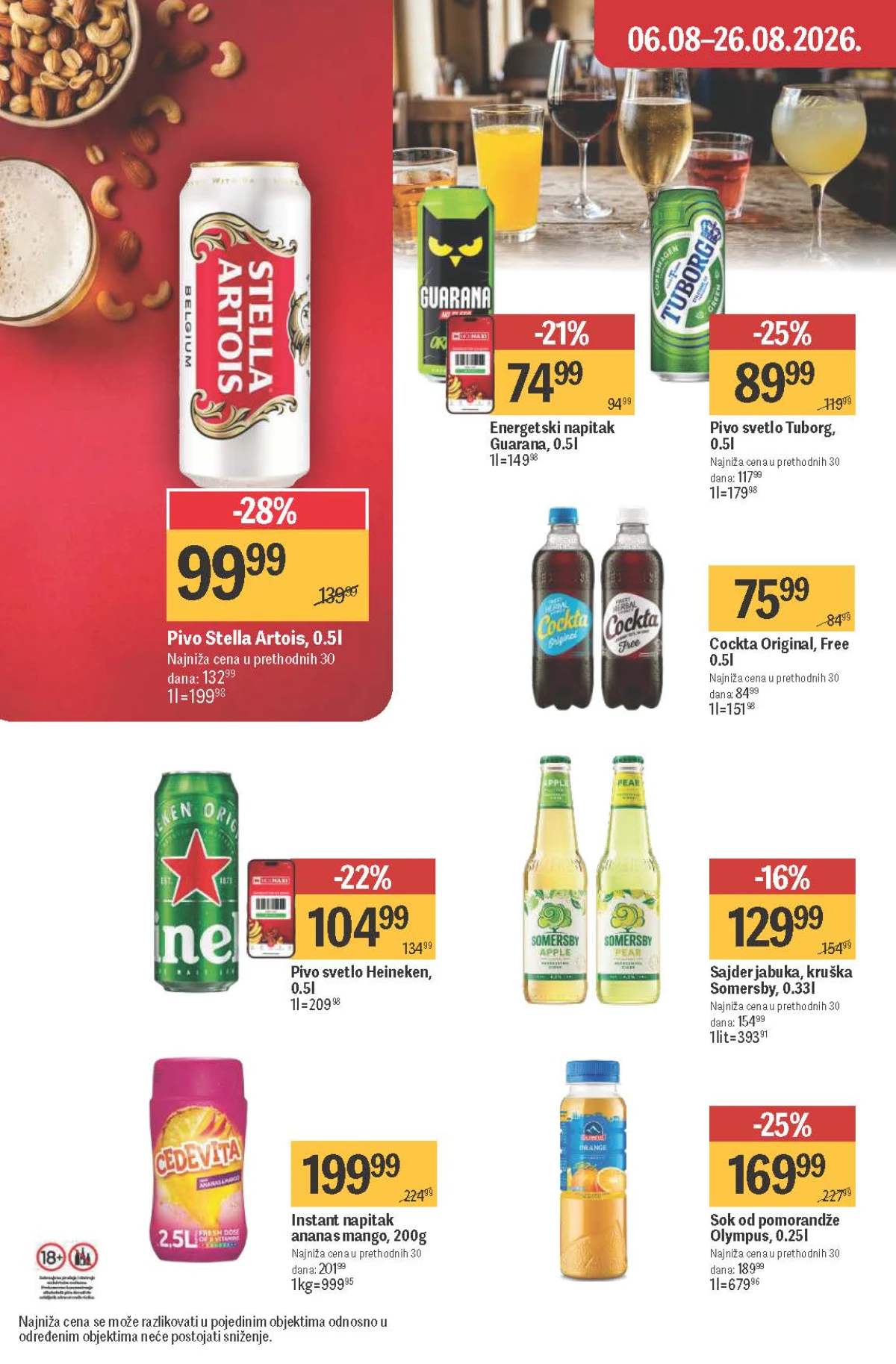 Maxi katalog – Stella Artois, Tuborg i Heineken pivo, Somersby, Guarana, Cockta i Cedevita na akciji