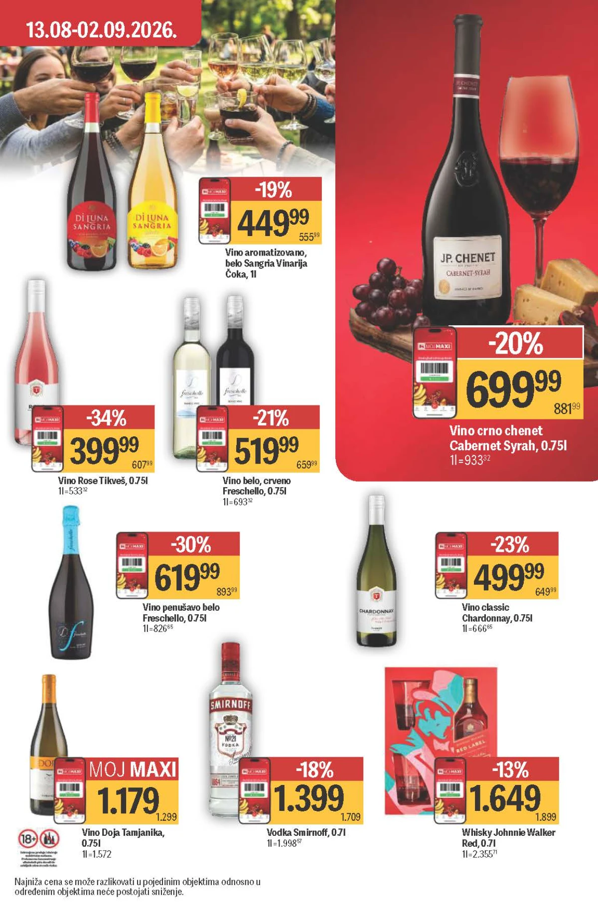 Maxi katalog – Tikveš, Freschello, Doja, JP Chenet, Smirnoff, Johnnie Walker i Sangria na akciji