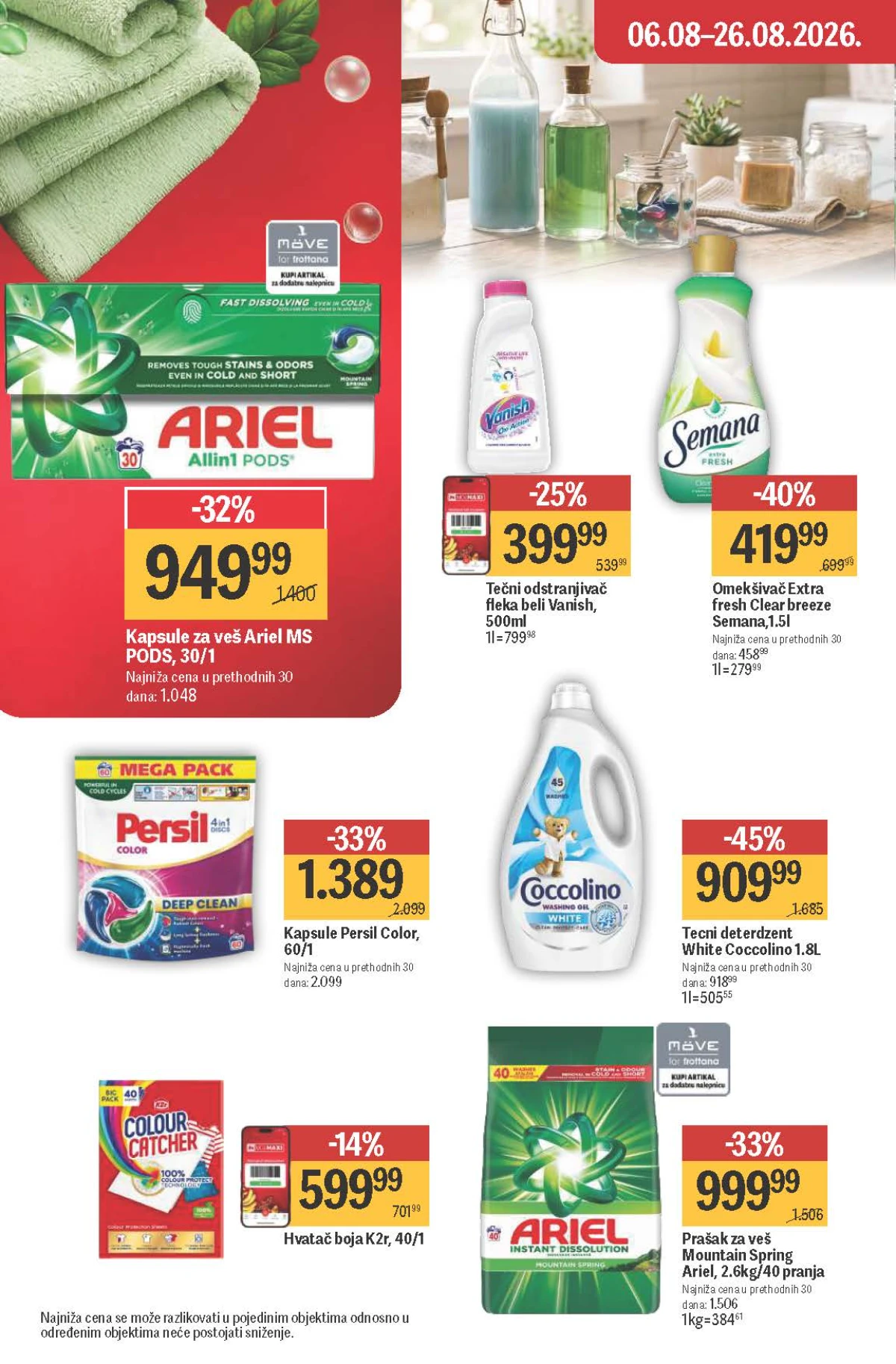 Maxi katalog – Coccolino, Semana, Ariel, Persil, Vanish i K2r proizvodi za pranje veša na akciji
