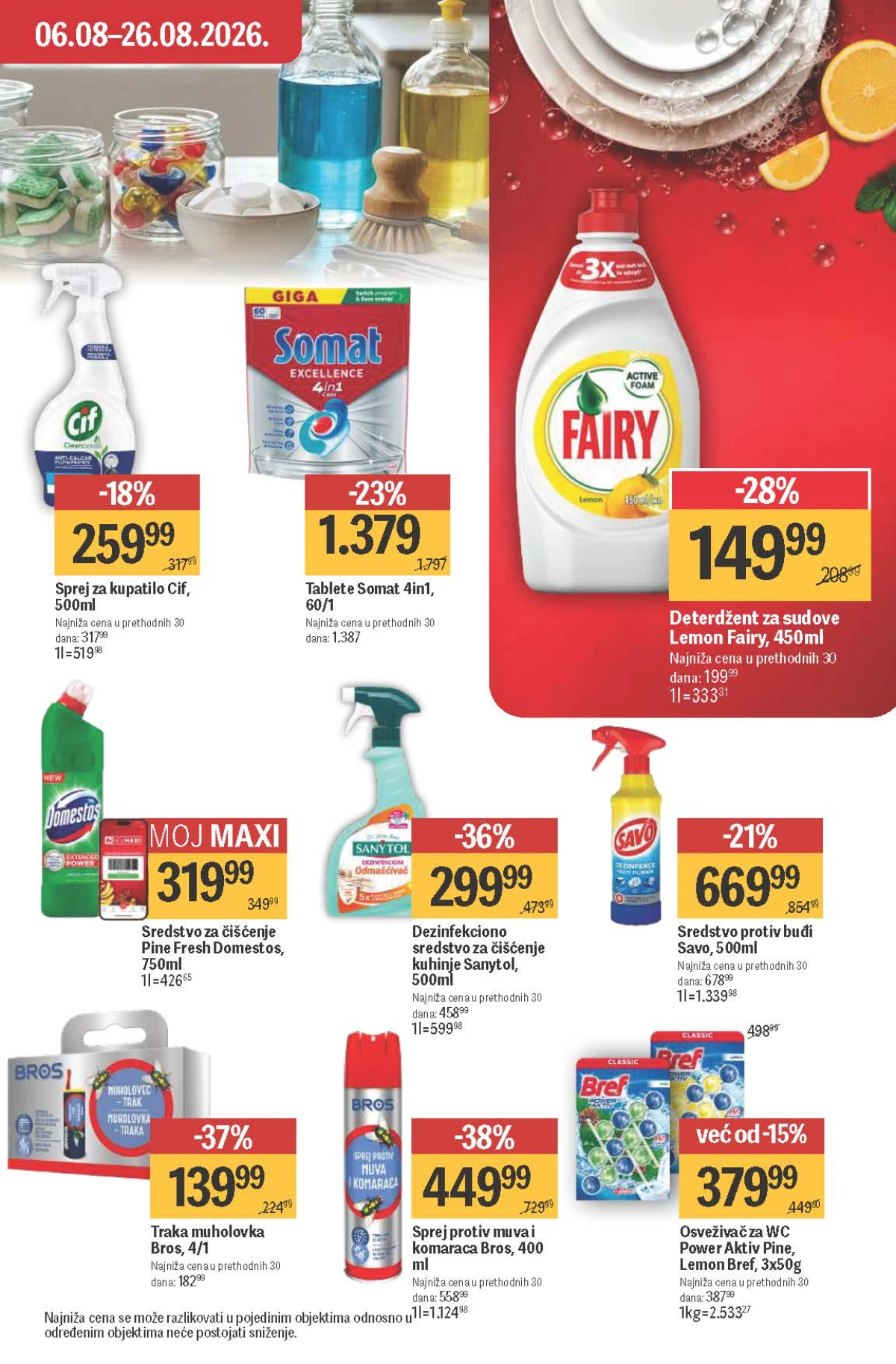 Maxi katalog – Fairy, Somat, Sanytol, Domestos, Cif, Savo, Bref i Bros sredstva za domaćinstvo na akciji