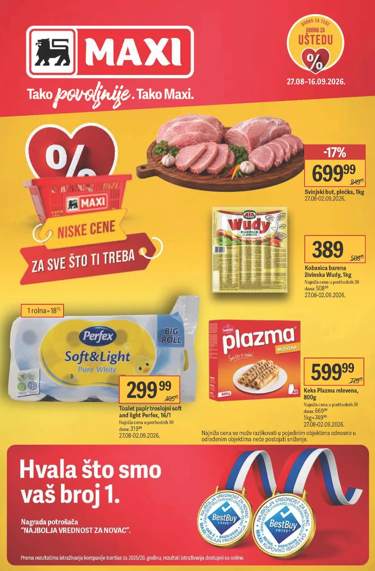 Maxi katalog od 27.08. do 16.09.2026. – akcijske cene hrane, pića, kućne hemije i proizvoda za domaćinstvo