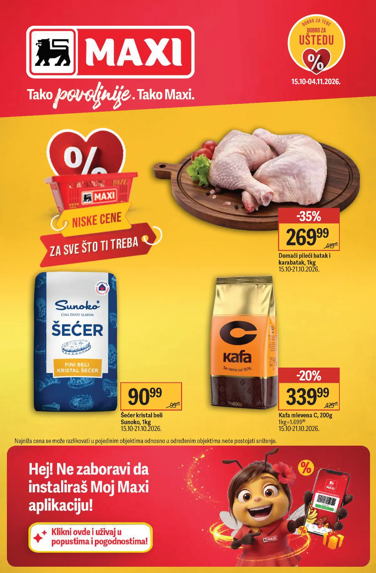 MAXI katalog od 15.10. do 04.11.2026. – pileći batak i karabatak 269,99 dinara, šećer Sunoko 90,99 dinara i C kafa 339,99 dinara