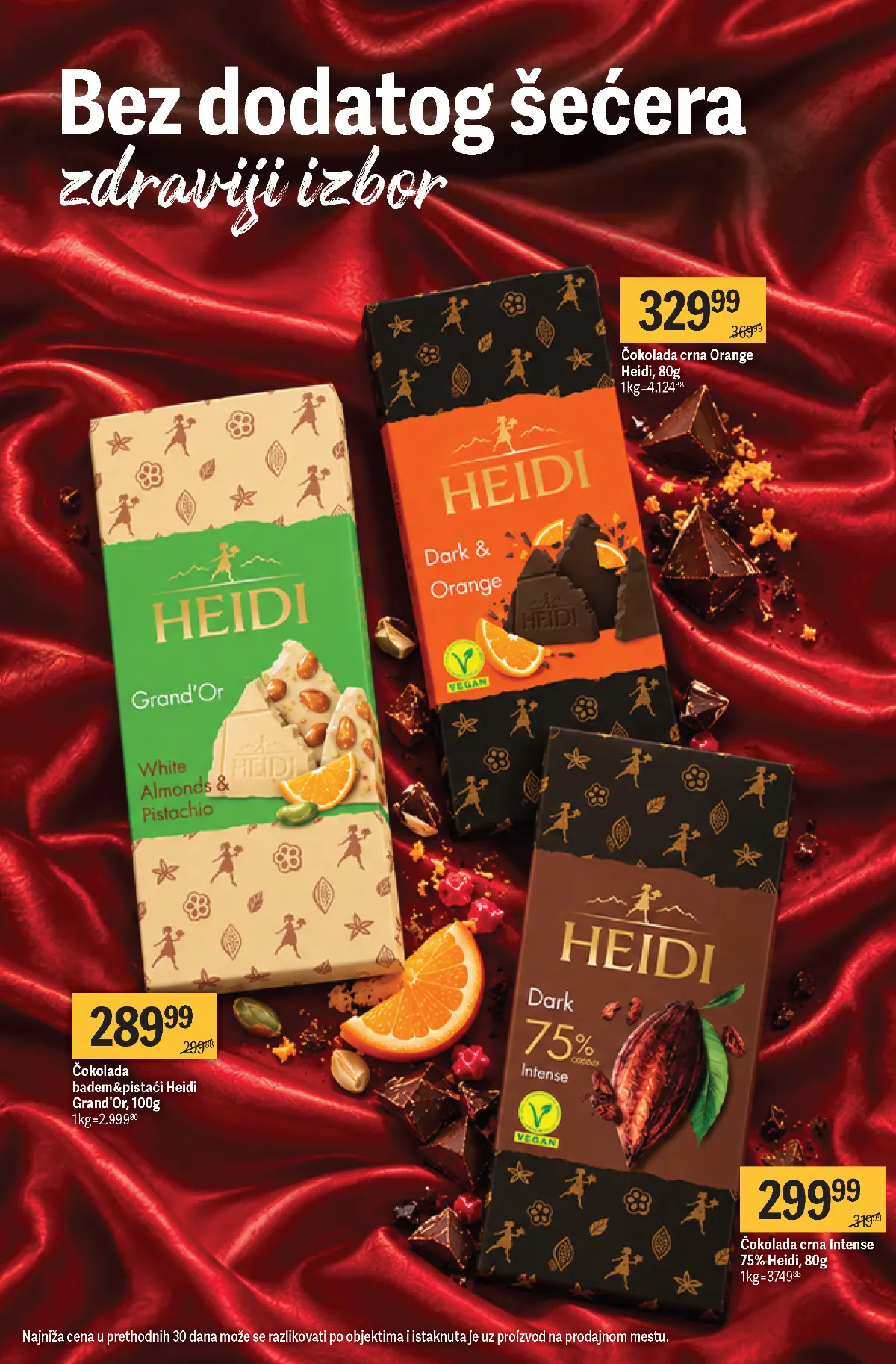 Maxi katalog strana 10 – Heidi čokolade sa bademom i pistaćima, pomorandžom i 75% kakaoa
