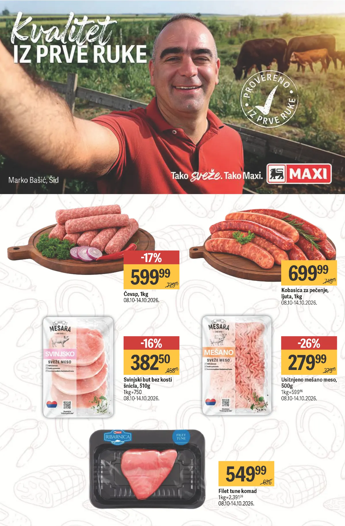 MAXI katalog, strana 8 – ćevapi, kobasice i usitnjeno mešano meso