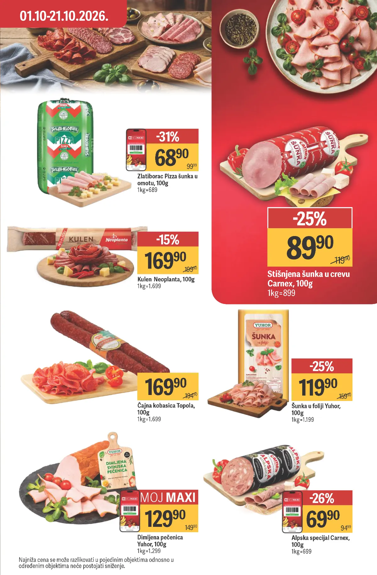 MAXI katalog, strana 12 – Zlatiborac Pizza šunka i Carnex stišnjena šunka