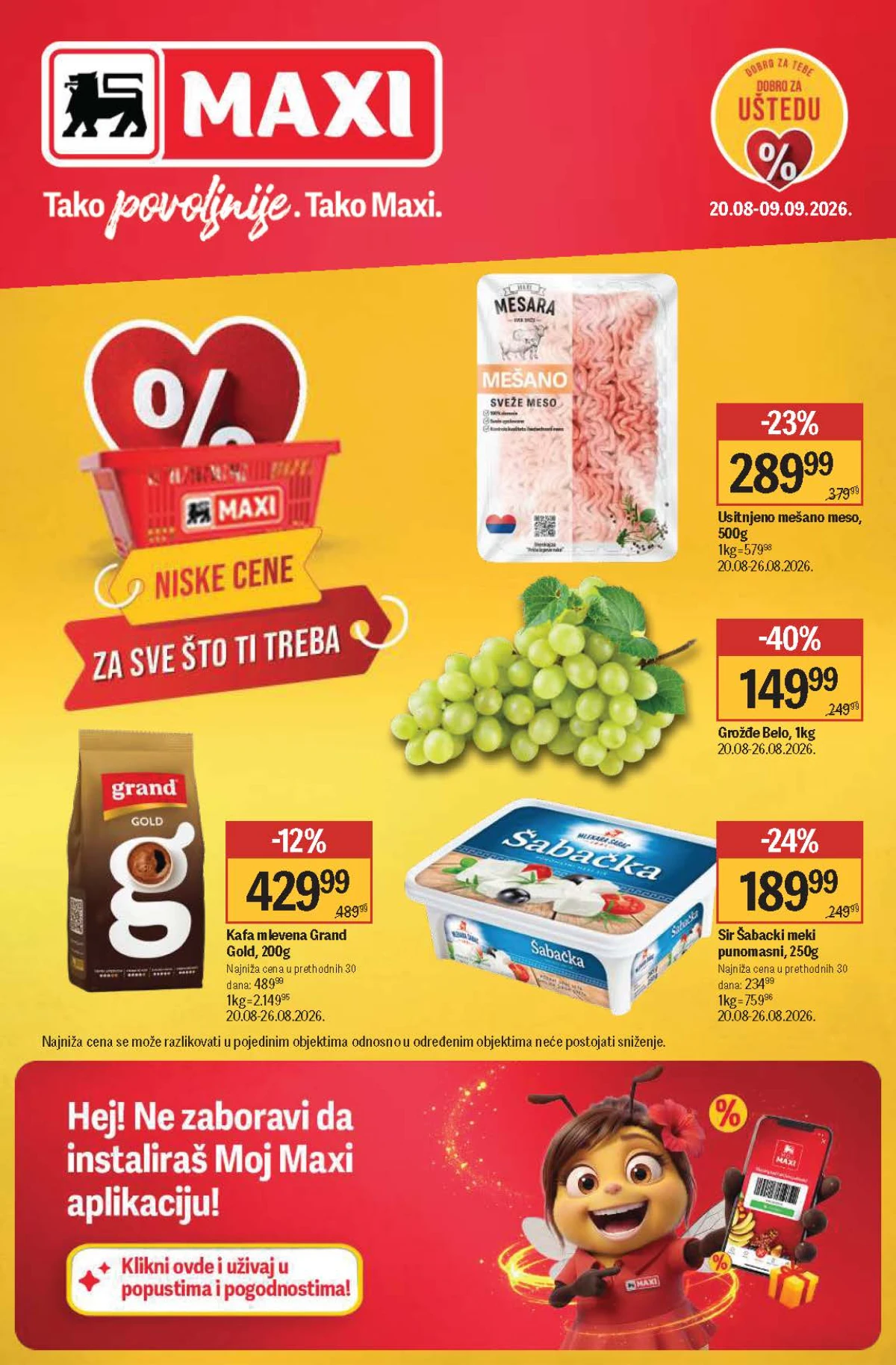 Maxi katalog do 09.09.2026. – akcijske cene mesa, voća, povrća, prehrane, pića i proizvoda za domaćinstvo