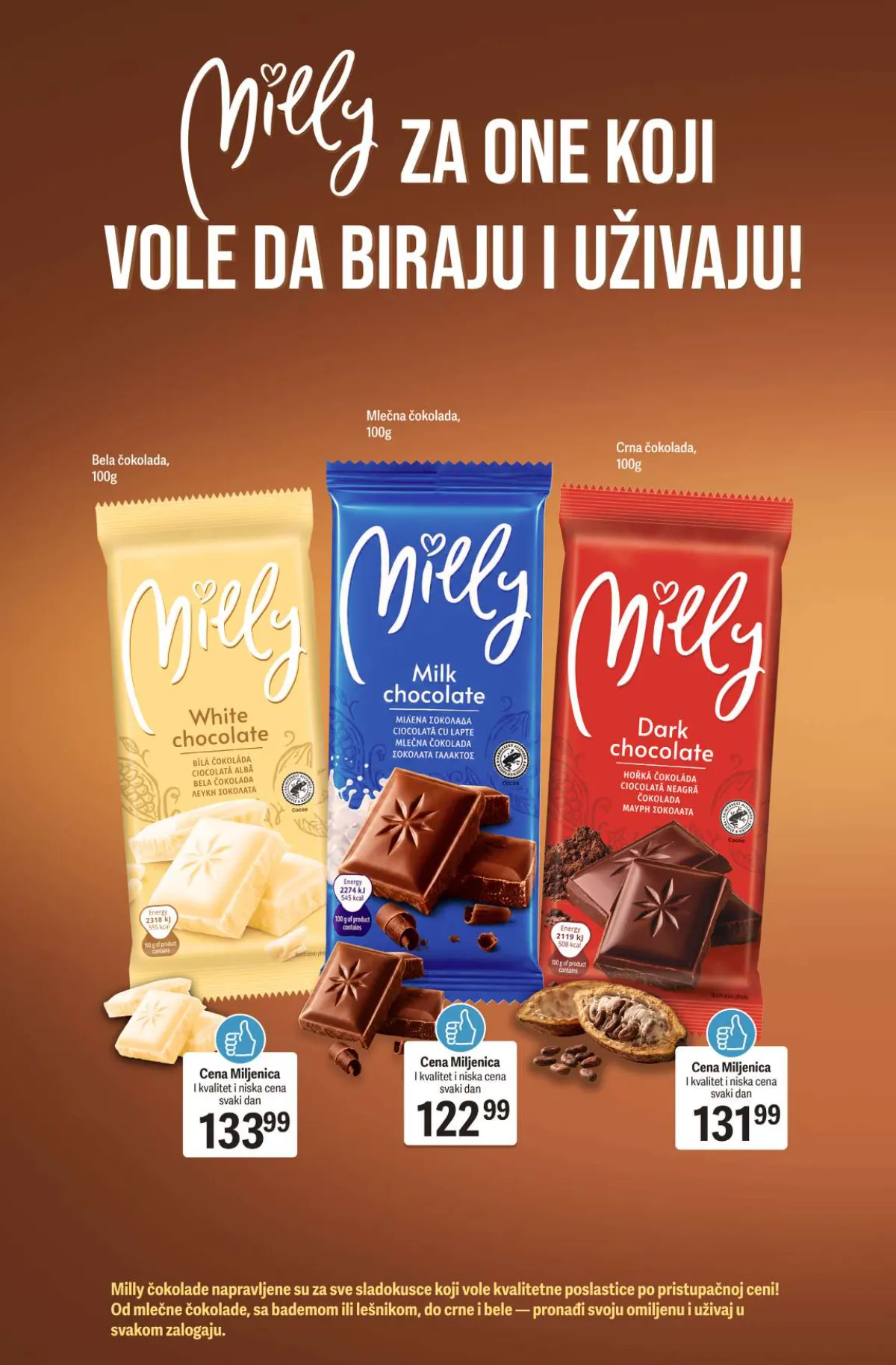 Maxi katalog – strana 2, Milly čokolade Maxi katalog strana 2 – Milly bele, mlečne i crne čokolade