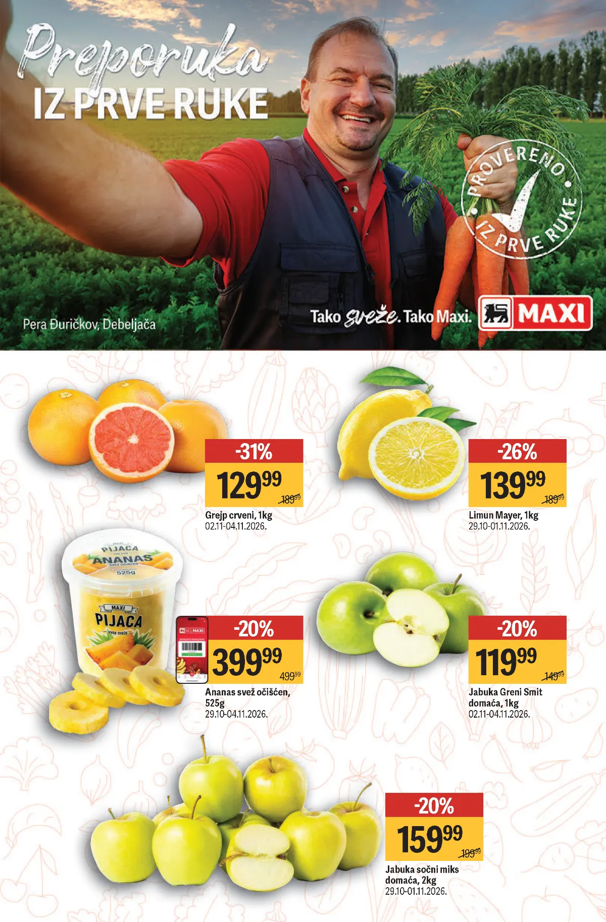 Maxi katalog – strana 4, sveže voće Maxi katalog strana 4 – grejp, limun, jabuke i ananas po akcijskim cenama