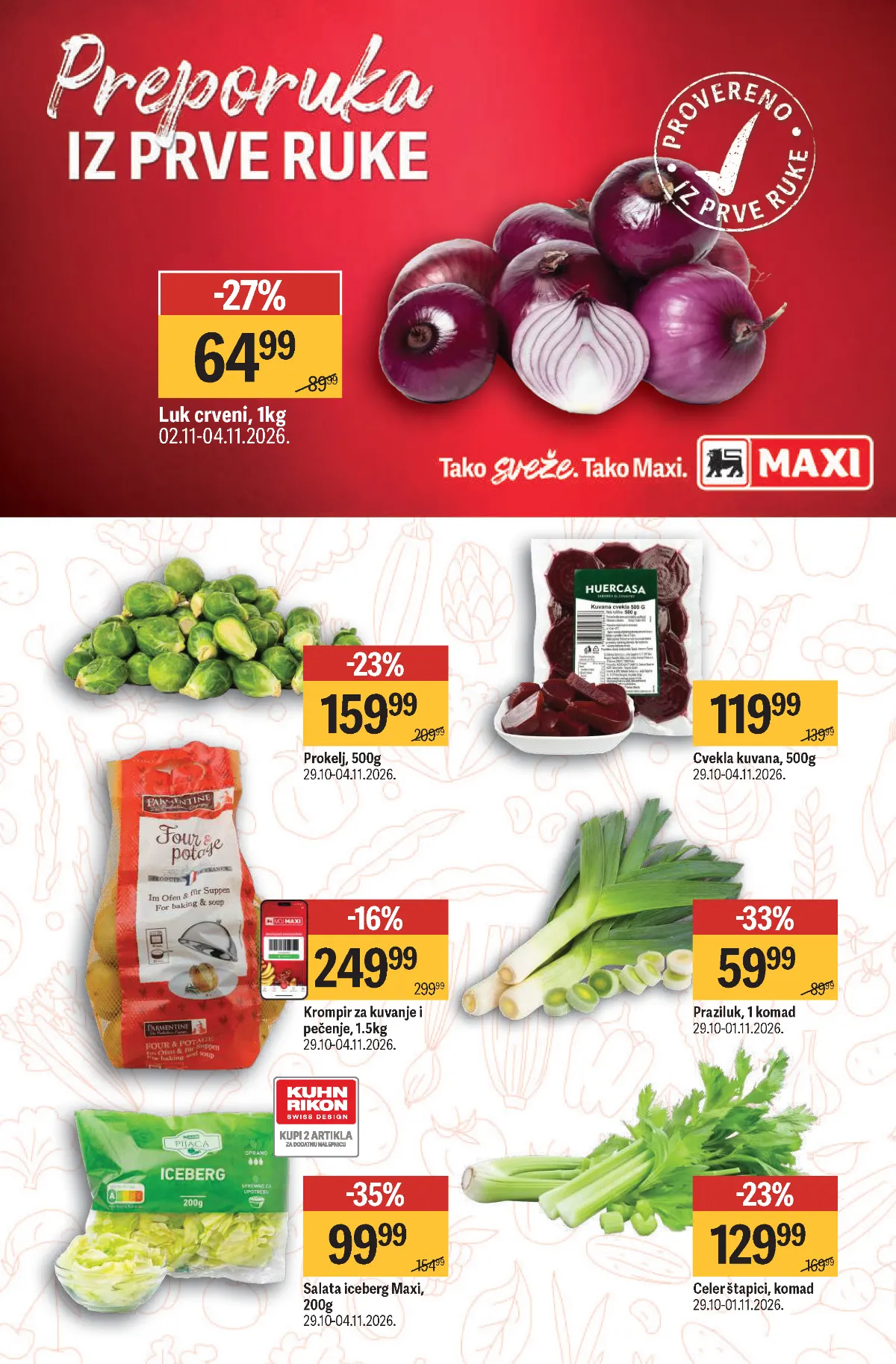 Maxi katalog – strana 5, akcijsko povrće Maxi katalog strana 5 – crveni luk, prokelj, praziluk, krompir i salata