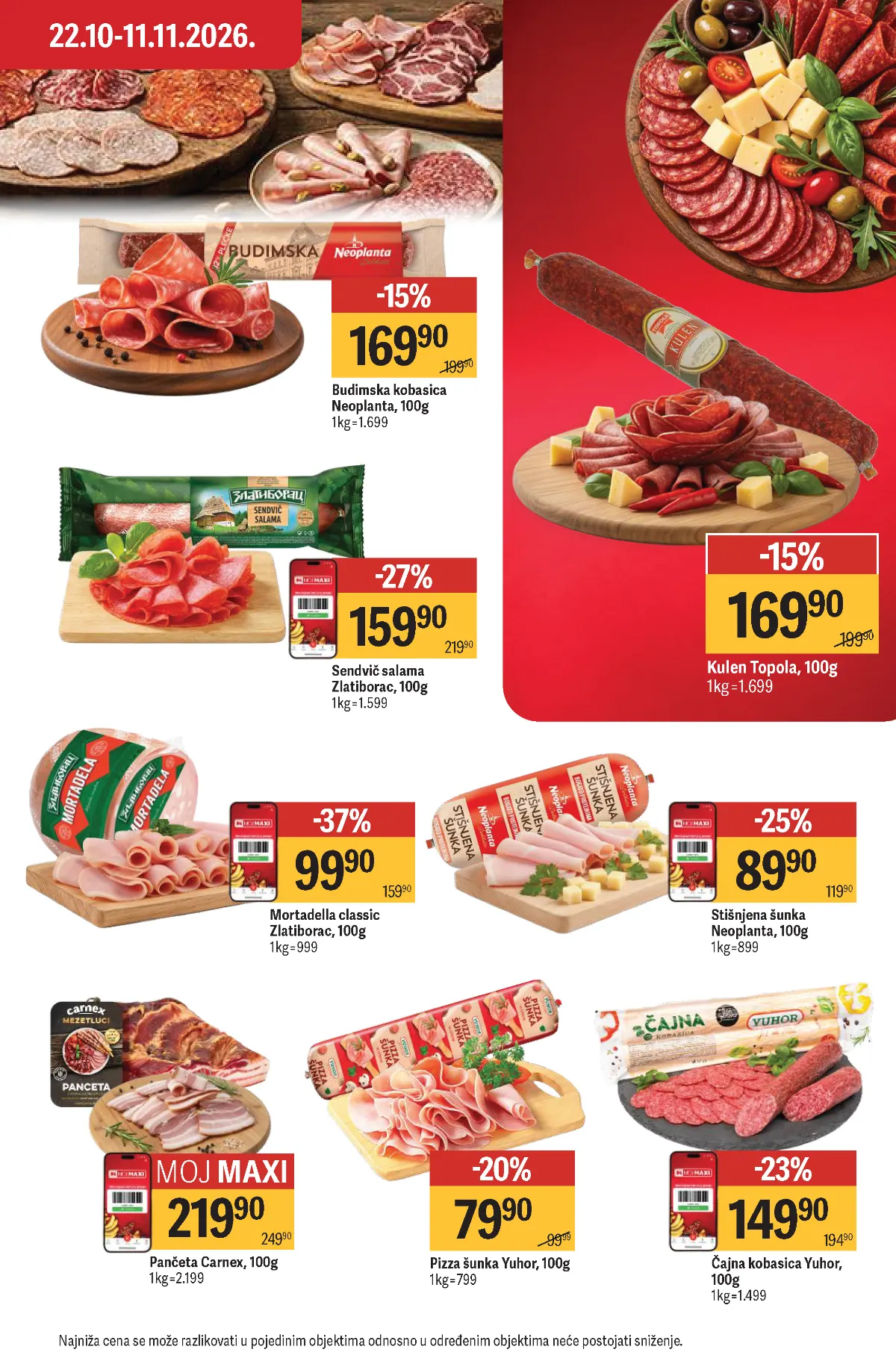 Maxi katalog – strana 10, suhomesnati proizvodi Maxi katalog strana 10 – Zlatiborac mortadela, Neoplanta šunka i ostali suhomesnati proizvodi