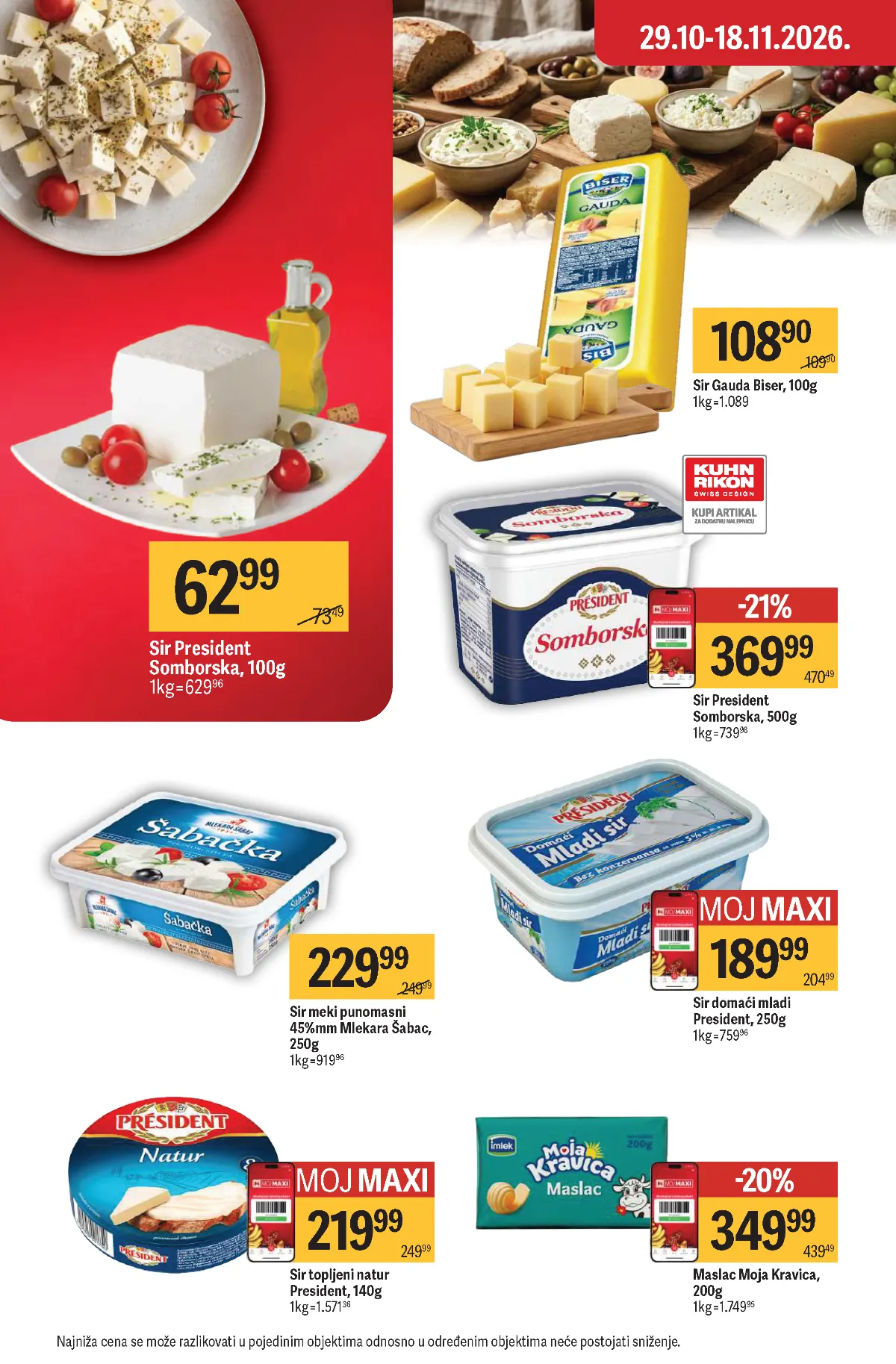 Maxi katalog – strana 13, sirevi i maslac Maxi katalog strana 13 – President sirevi, Biser Gauda i Moja Kravica maslac