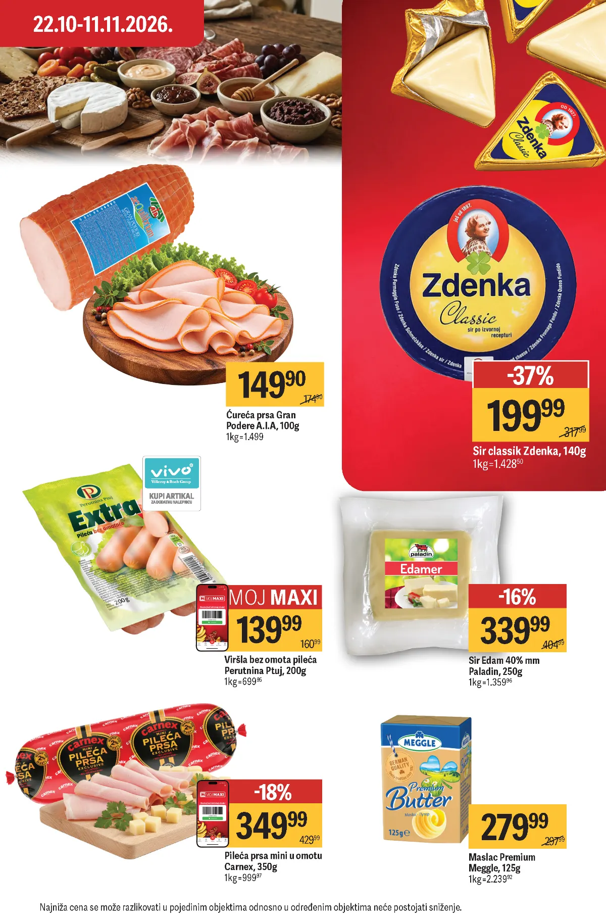 Maxi katalog – strana 14, sirevi i mesne prerađevine Maxi katalog strana 14 – Zdenka Classic sir, Paladin Edam, Meggle maslac i pileće prerađevine
