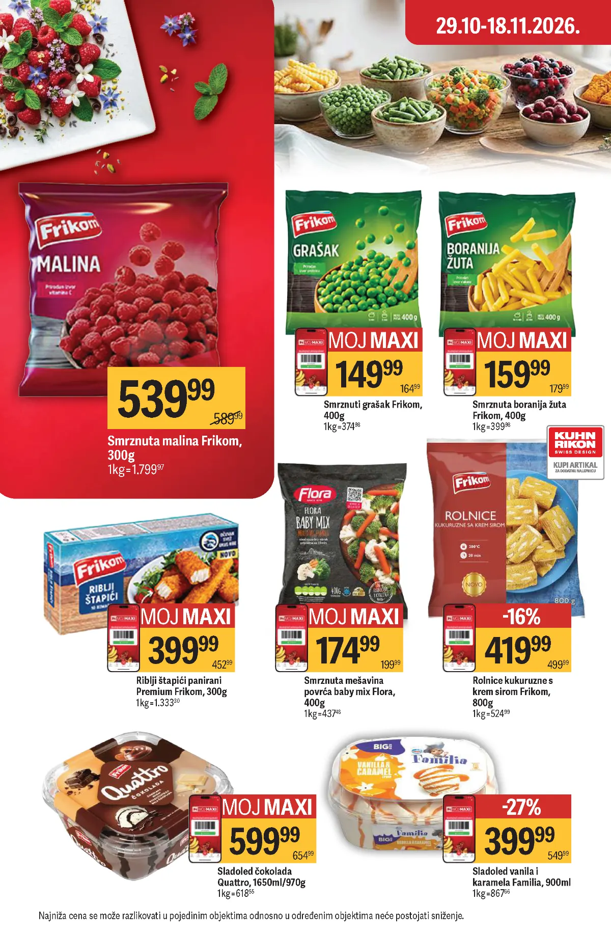 Maxi katalog – strana 17, Frikom i smrznuta hrana Maxi katalog strana 17 – Frikom maline, grašak, boranija, riblji štapići i sladoled