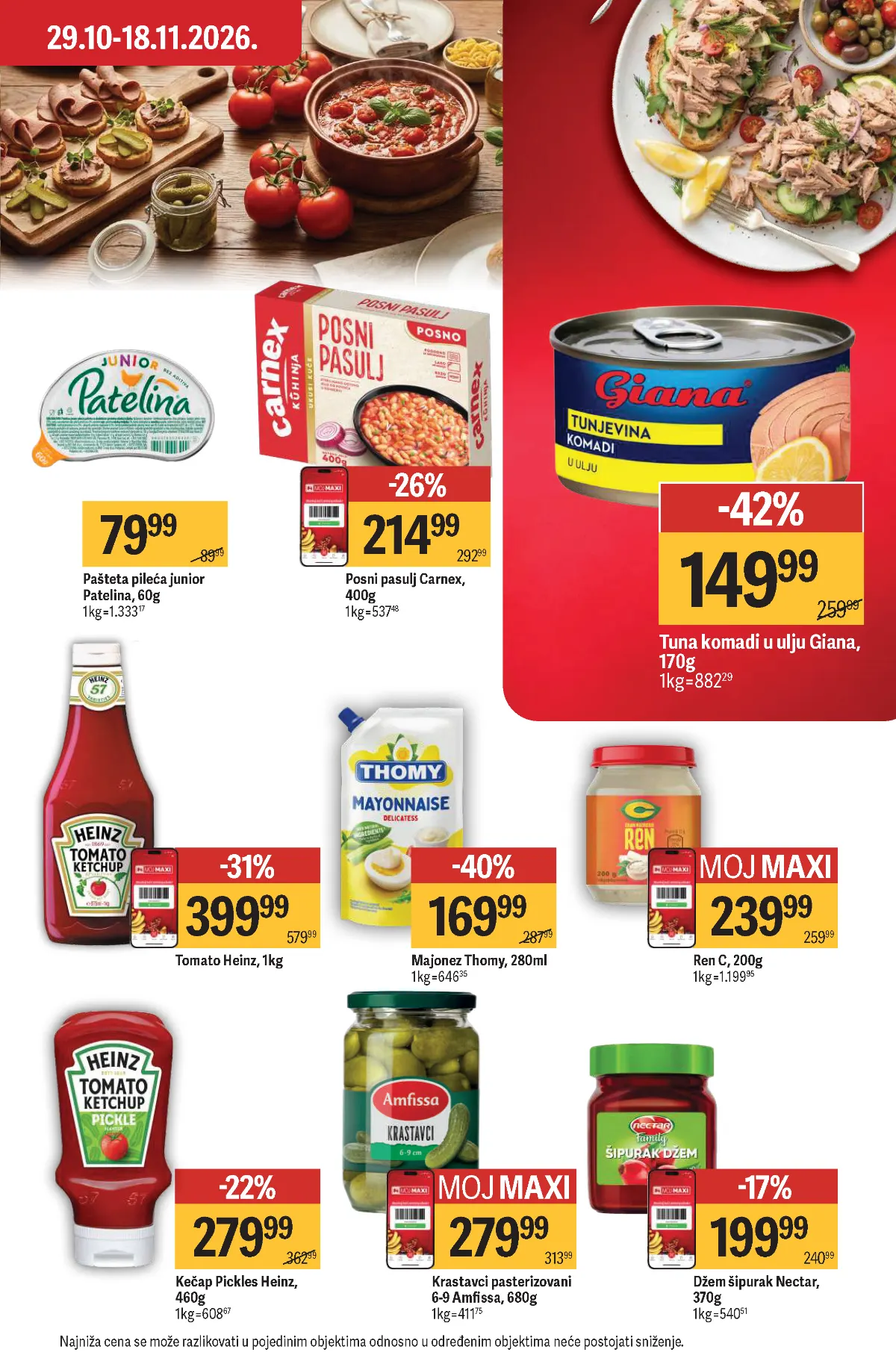 Maxi katalog – strana 23, konzervirana hrana Maxi katalog strana 23 – Giana tuna, Thomy majonez, Heinz kečap i Carnex posni pasulj