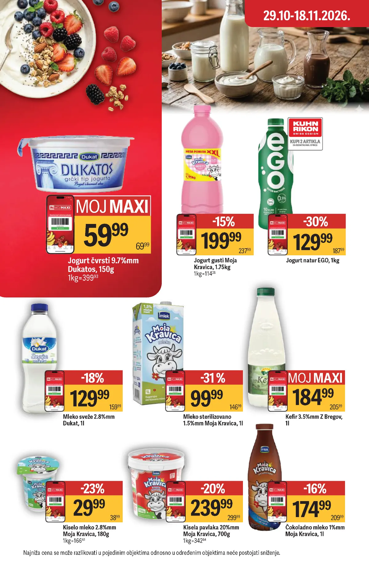 Maxi katalog – strana 25, mlečni proizvodi Maxi katalog strana 25 – Moja Kravica mleko, EGO jogurt, Dukat mleko i pavlaka