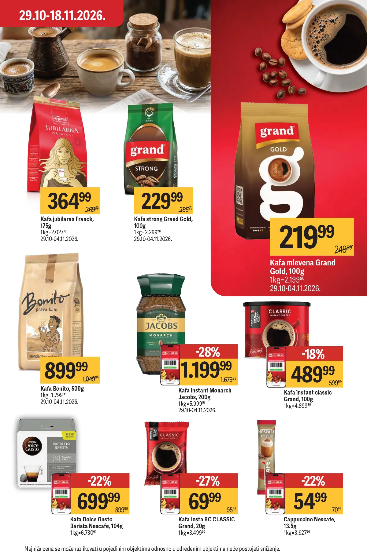 Maxi katalog – strana 27, kafa na akciji Maxi katalog strana 27 – Grand Gold, Jacobs Monarch, Franck jubilarna kafa i Nescafe