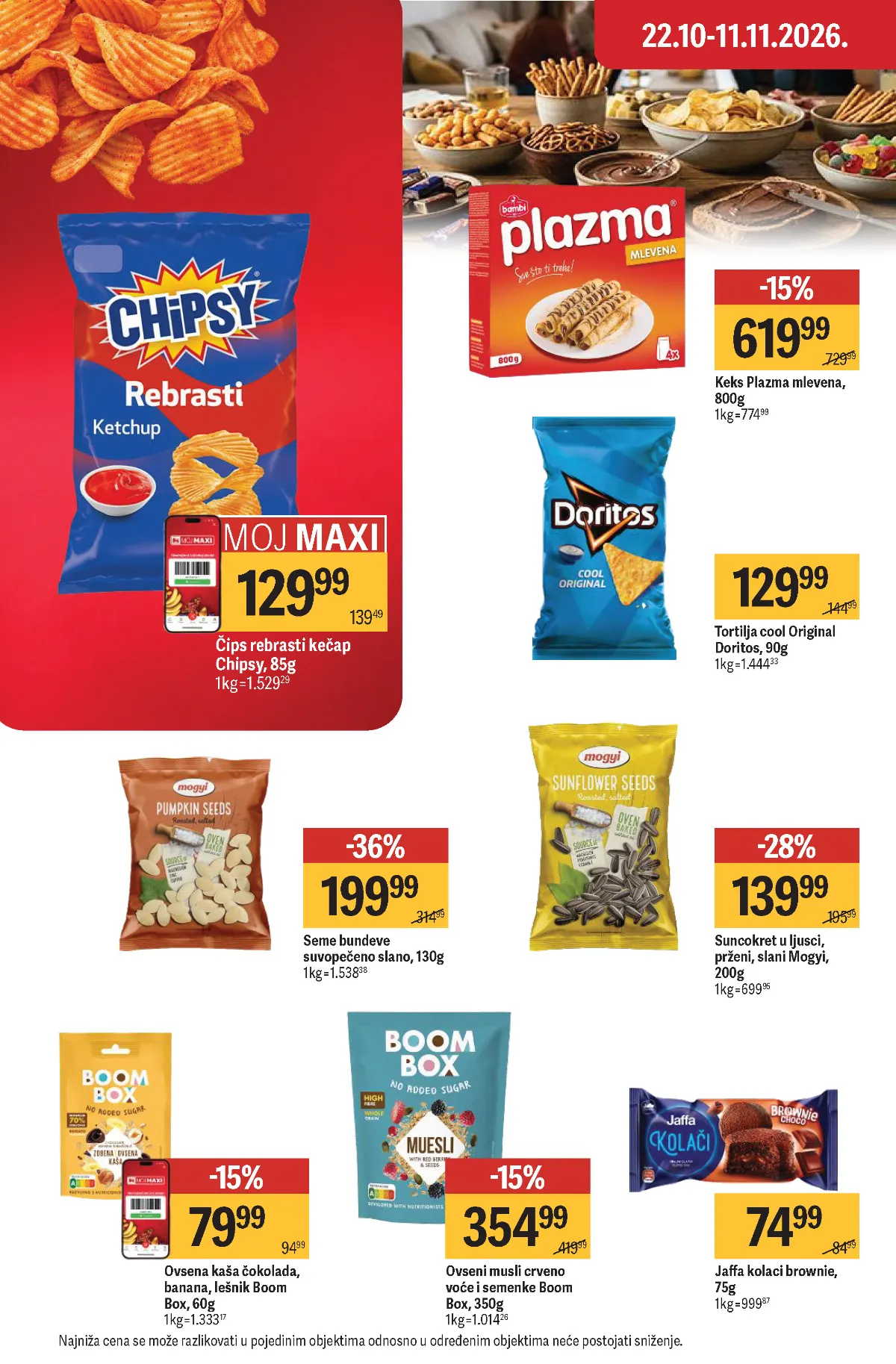 Maxi katalog – strana 34, grickalice i keks Maxi katalog strana 34 – Plazma mlevena, Doritos, Chipsy, semenke i musli