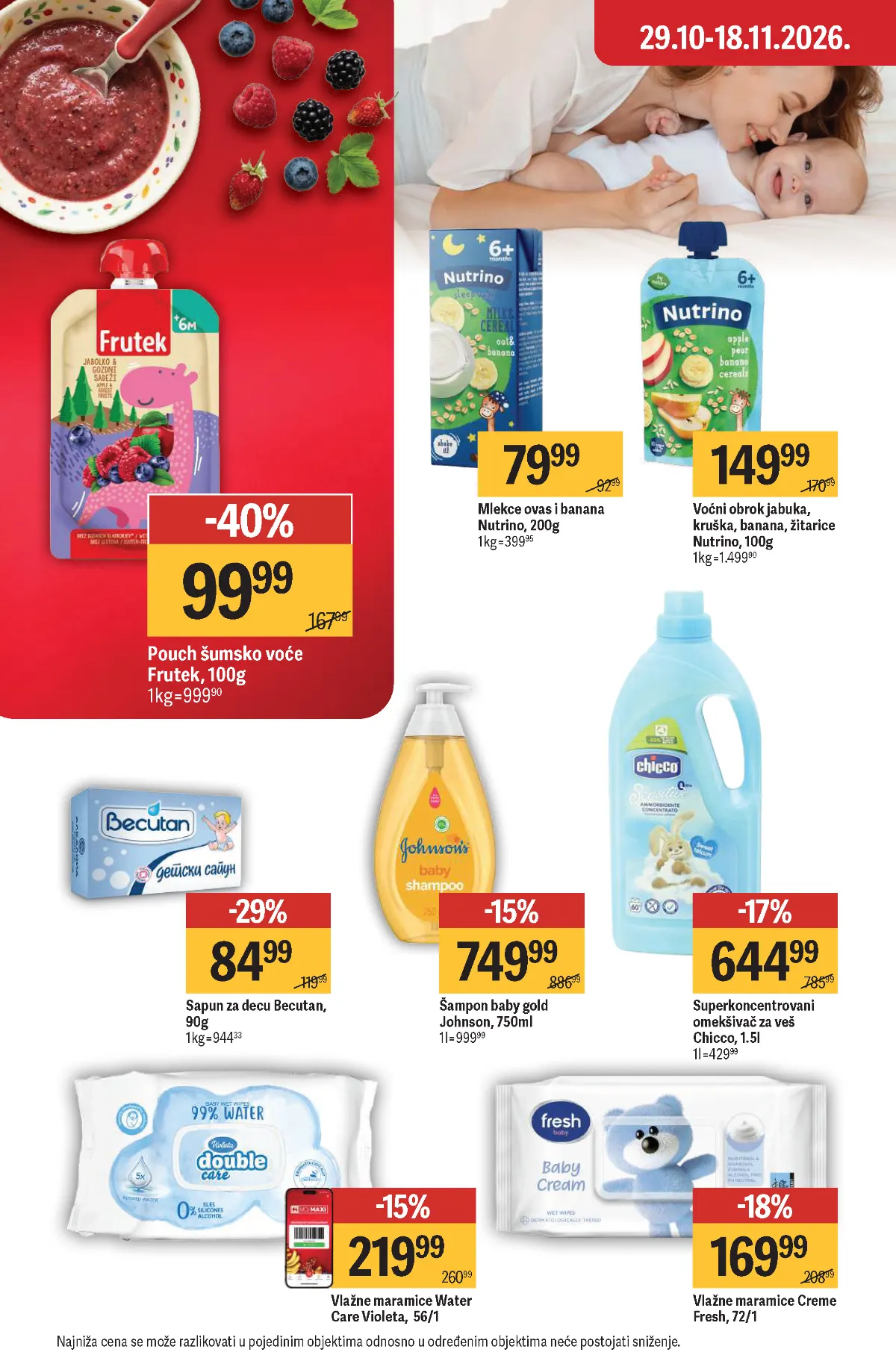 Maxi katalog – strana 42, dečji proizvodi Maxi katalog strana 42 – Nutrino dečja hrana, Becutan sapun, Johnson šampon i Chicco omekšivač