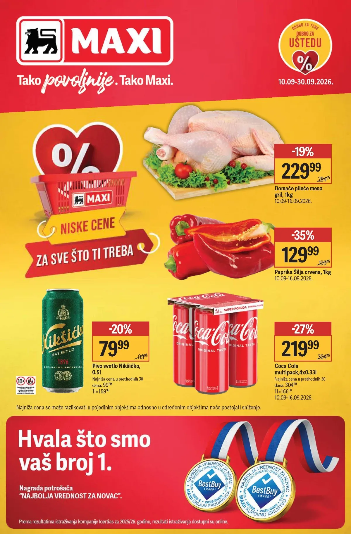 Maxi katalog od 10.09. do 30.09.2026. – meso, voće, piće i proizvodi za domaćinstvo sniženi do 50%