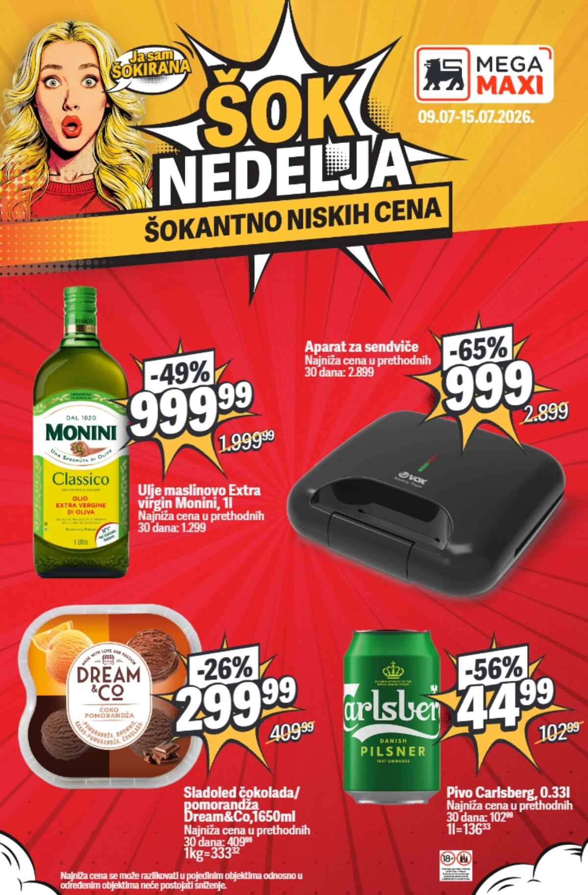 Mega Maxi Šok nedelja do 15.07.2026. – popusti do 65% na prehranu, tehniku, piće i kućne potrepštine