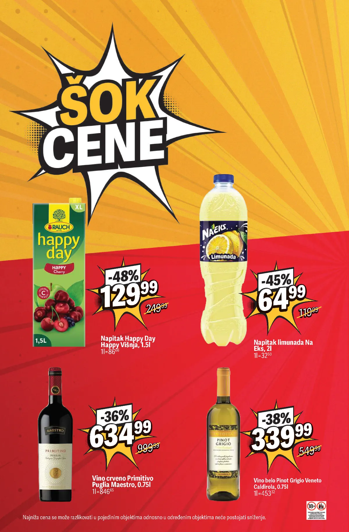 Maxi katalog, strana 12 – napitak Happy Day višnja, limunada Na Eks i crveno i belo vino