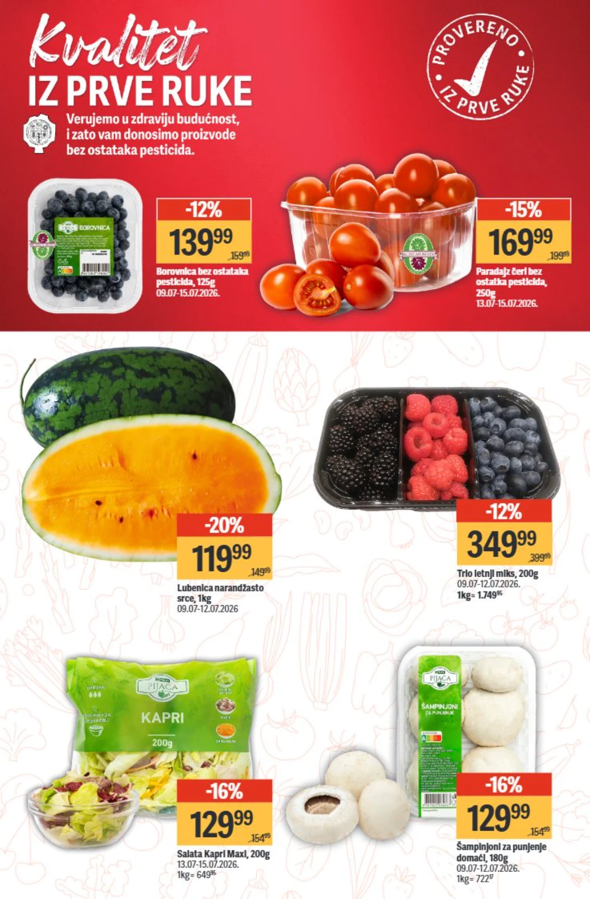 Maxi katalog 09. do 15.07.2026. – borovnice, paradajz, lubenica, salata i šampinjoni na akciji