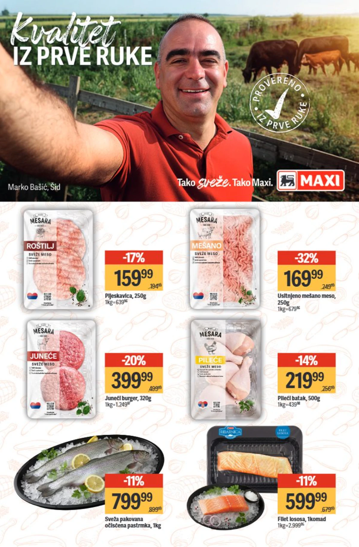 Maxi katalog 09. do 15.07.2026. – pljeskavice, mleveno meso, pileći batak, pastrmka i losos
