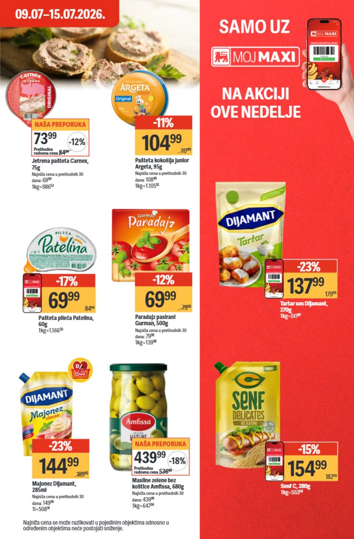 Maxi katalog 09. do 15.07.2026. – paštete, majonez, senf, masline i tartar sos