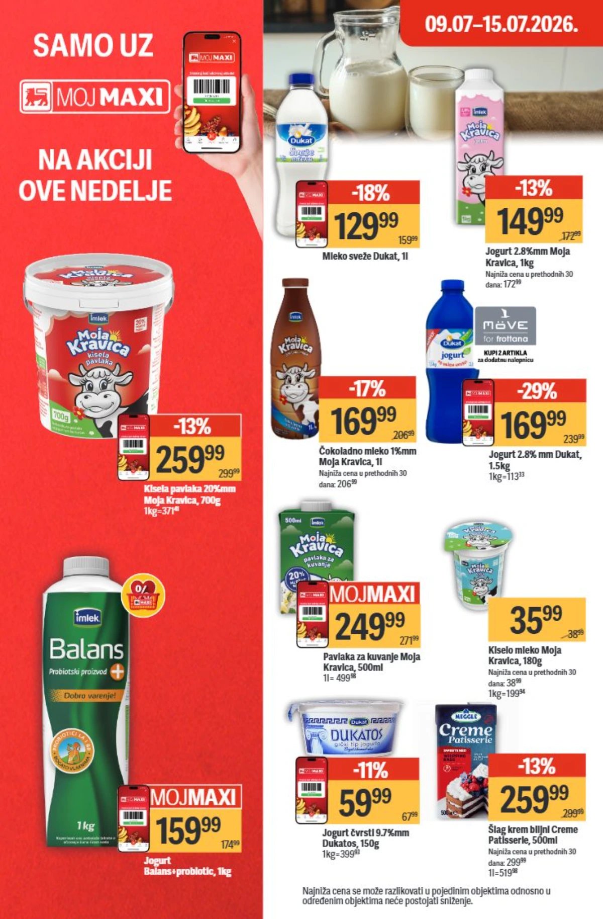 Maxi katalog 09. do 15.07.2026. – mleko, jogurt, pavlaka i drugi mlečni proizvodi