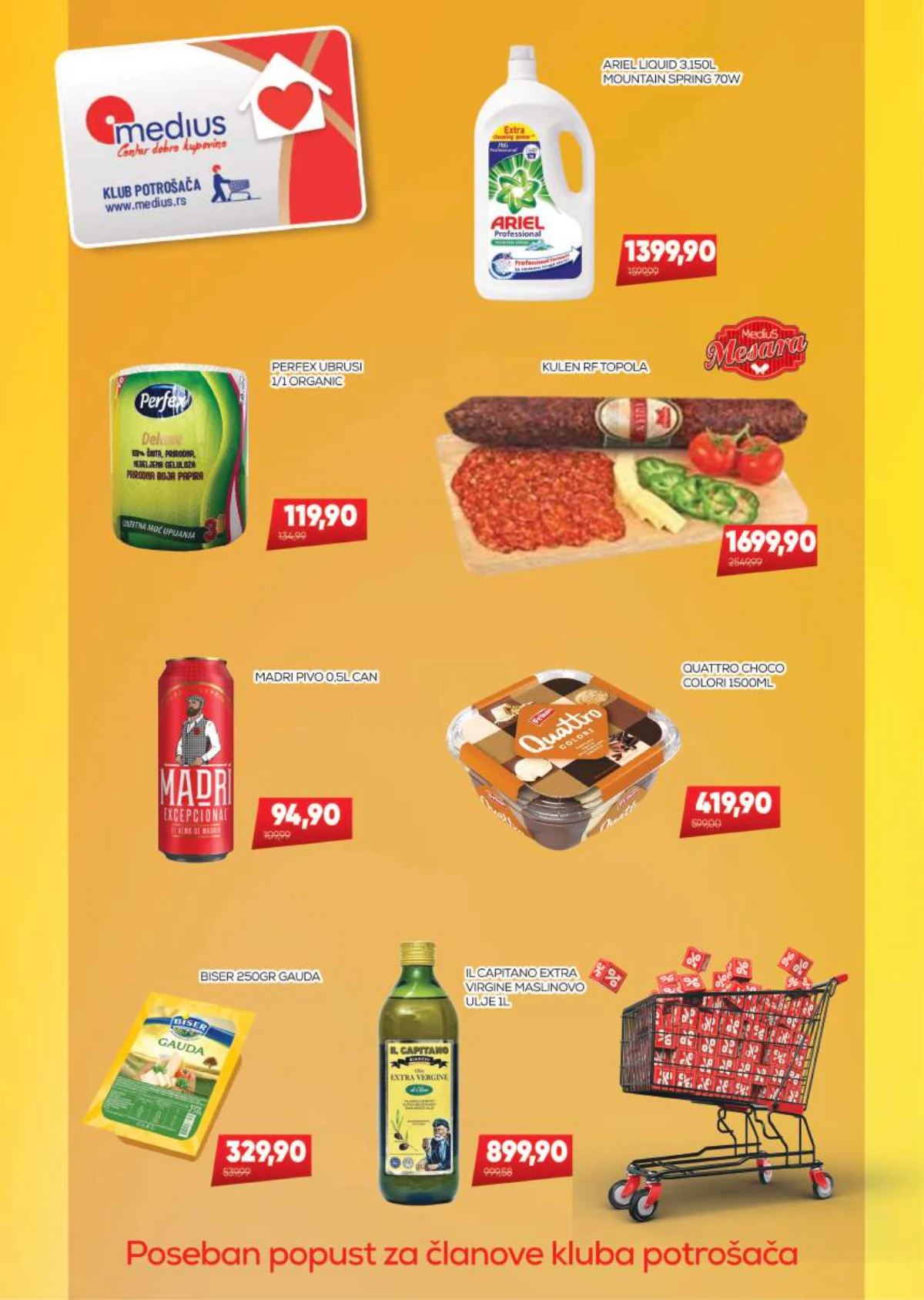 Medius posebna ponuda za članove kluba – Ariel, Perfex, kulen, Quattro, Biser i maslinovo ulje