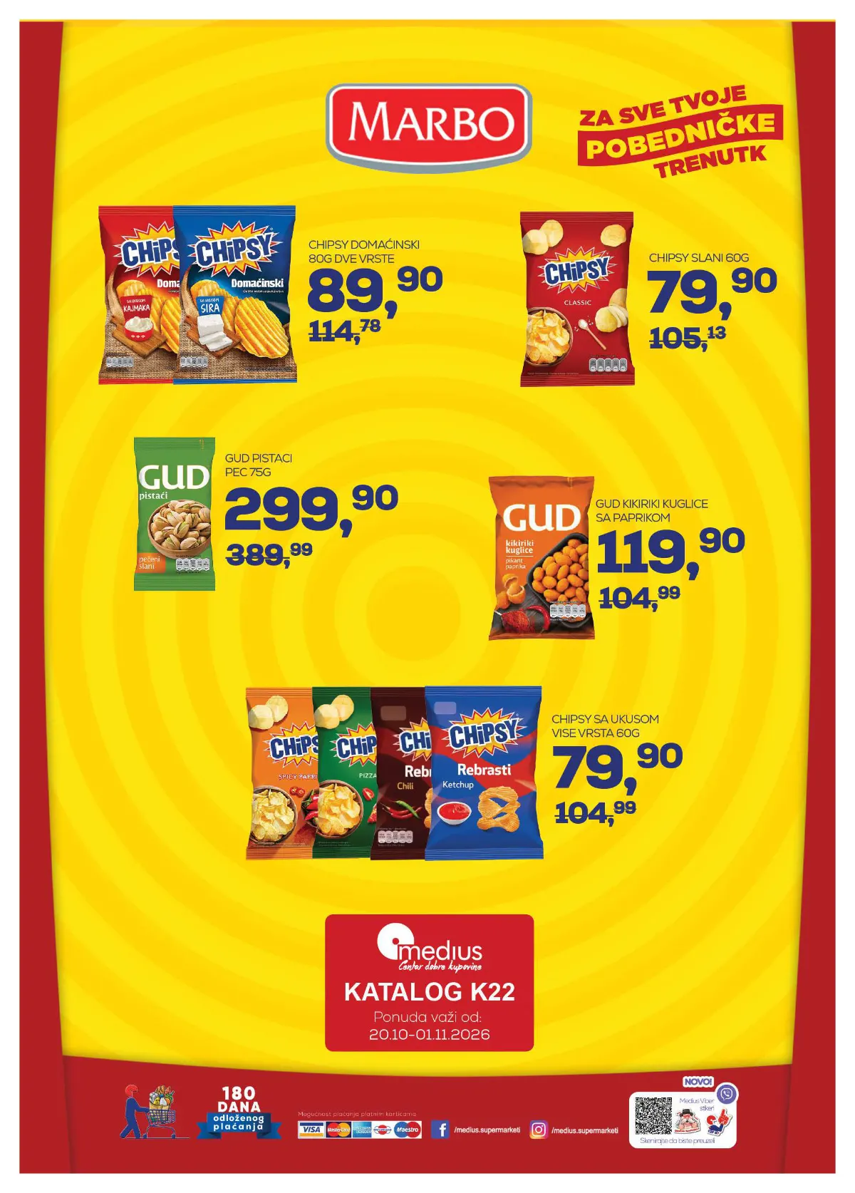 Medius katalog od 20.10. do 01.11.2026. – Chipsy čips od 79,90 dinara i GUD pistaći 75 g za 299,90 dinara