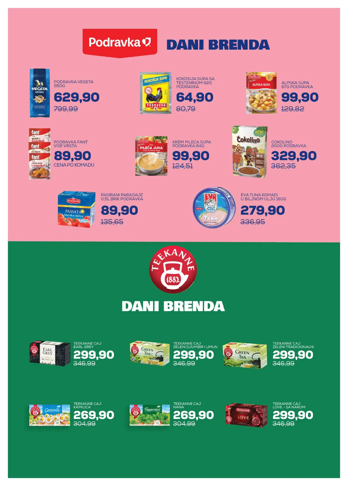 Medius katalog, strana 10 – Podravka pasirani paradajz, 0,5 l – 89,90 dinara. Podravka Vegeta, 950 g – 629,90 dinara.