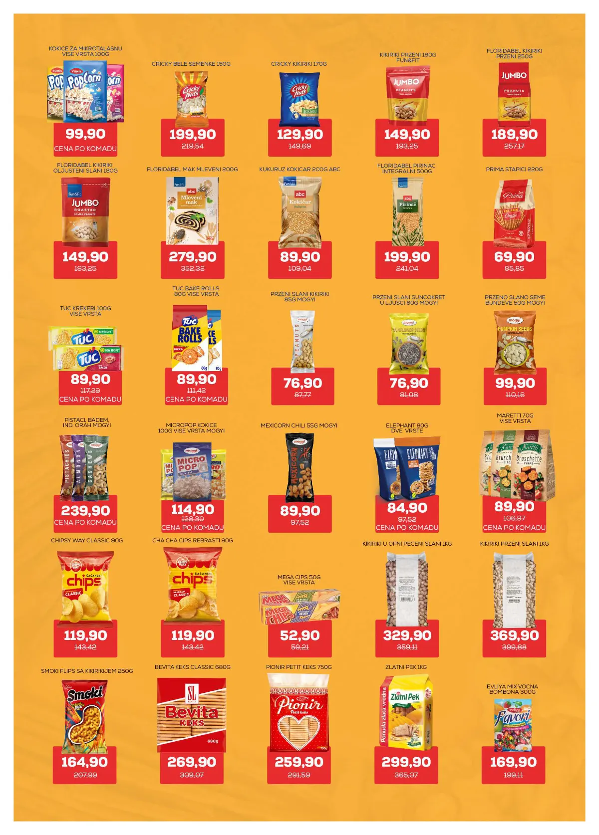 Medius katalog, strana 14 – TUC krekeri, 100 g – 89,90 dinara po pakovanju. Smoki sa kikirikijem, 250 g – 164,90 dinara.