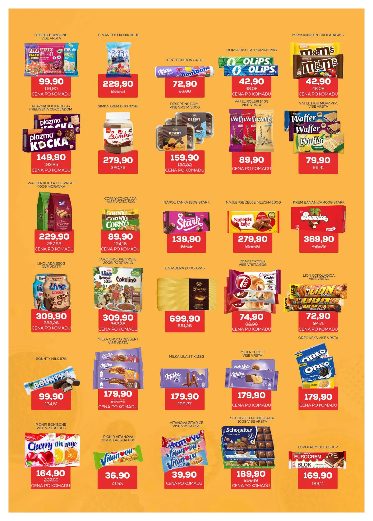 Medius katalog, strana 15 – Štark napolitanka, 180 g – 139,90 dinara. Najlepše želje mlečna čokolada, 160 g – 279,90 dinara.