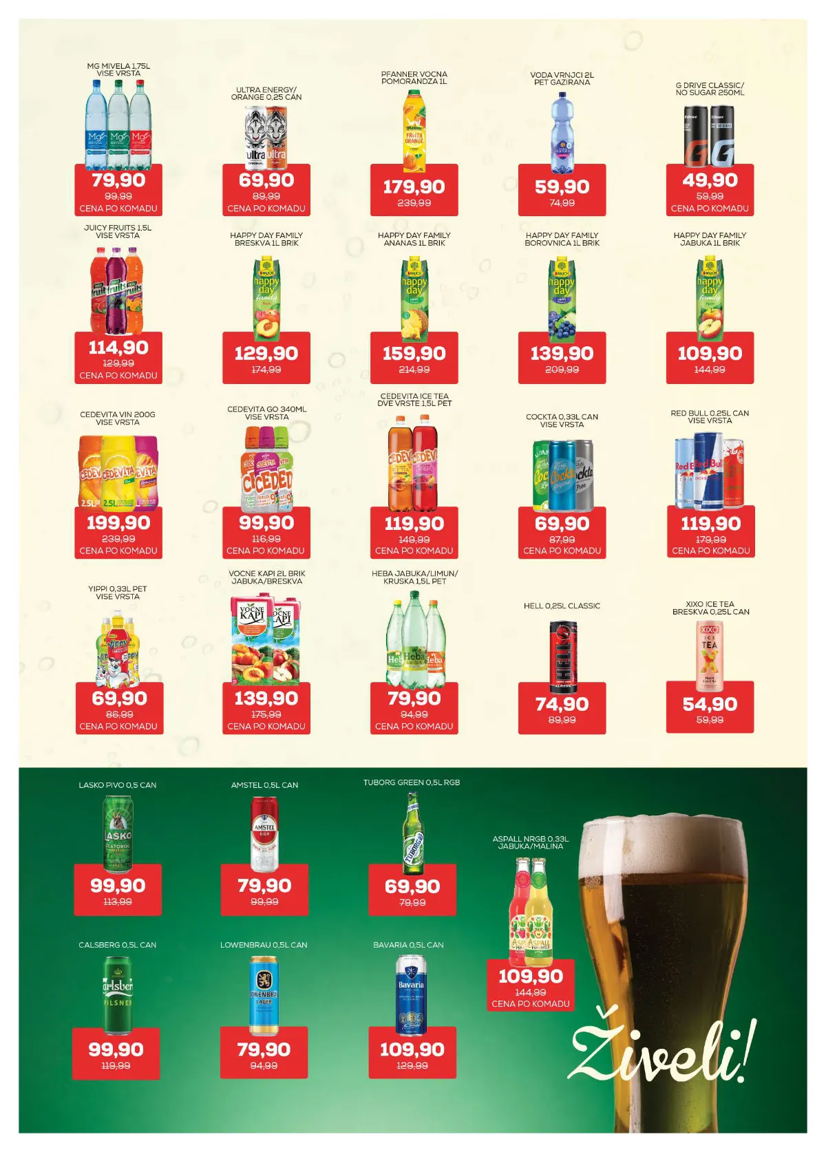 Medius katalog, strana 20 – Mg Mivela, 1,75 l – 79,90 dinara po boci. Happy Day Family jabuka, 1 l – 109,90 dinara.
