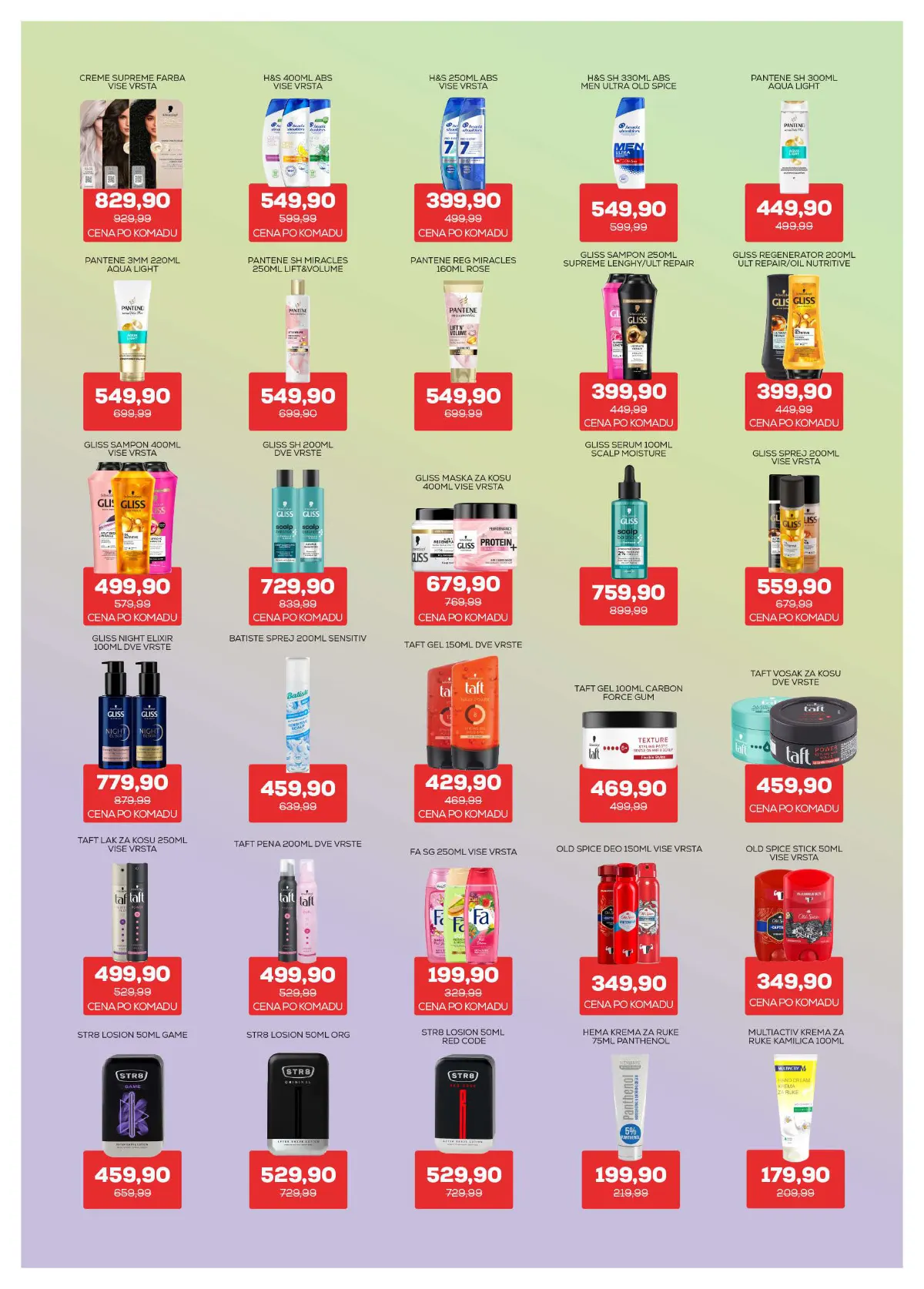 Medius katalog, strana 27 – Head & Shoulders šampon, 400 ml – 549,90 dinara po boci. Fa gel za tuširanje, 250 ml – 199,90 dinara po boci.
