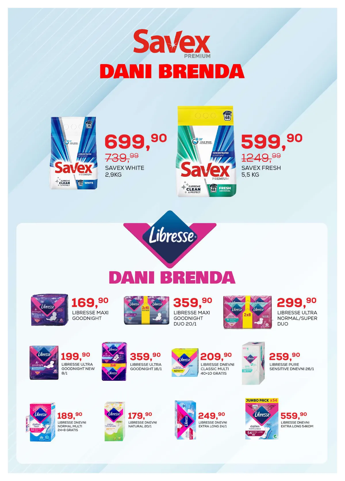 Medius katalog, strana 28 – Savex Fresh deterdžent 5,5 kg za 599,90 dinara i Libresse Maxi Goodnight ulošci za 169,90 dinara