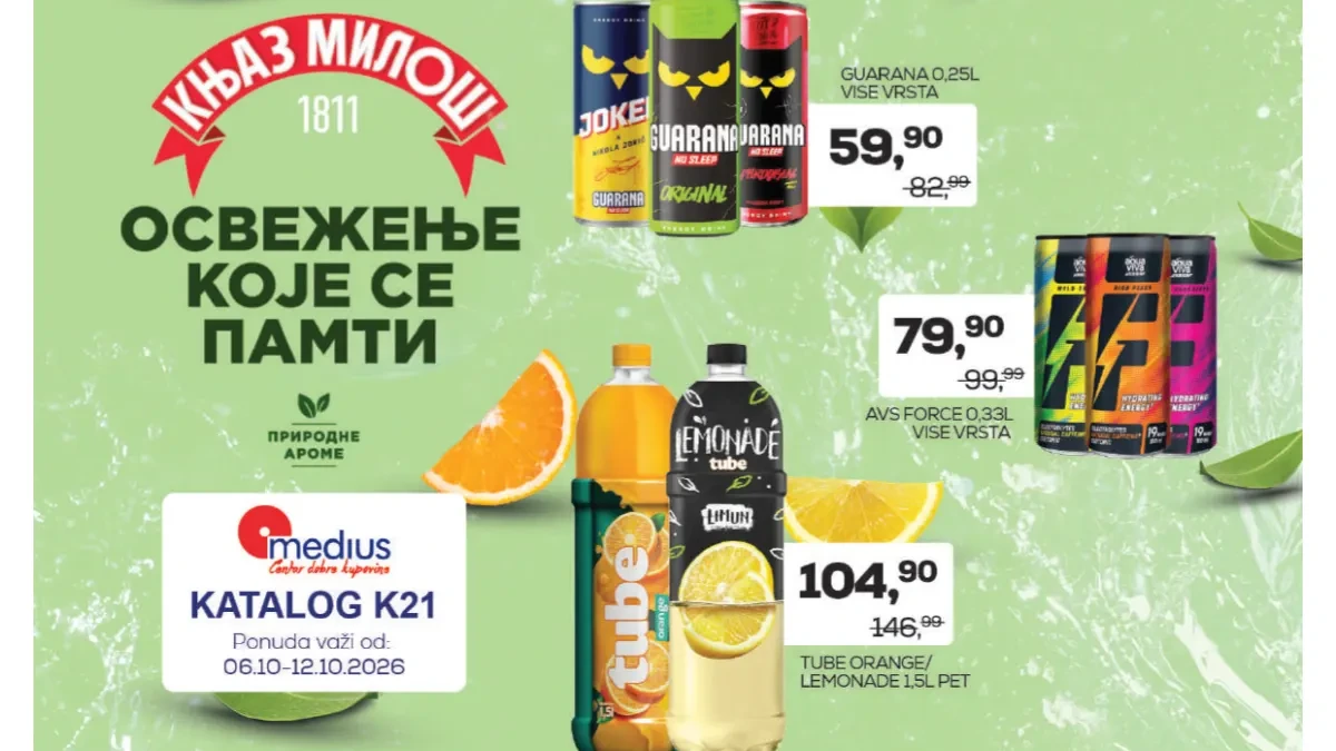 Medius katalog 06–12.10.2026. – Guarana i Pepsi limenka 59,90 dinara, Pepsi 1,5 l 99,90 dinara