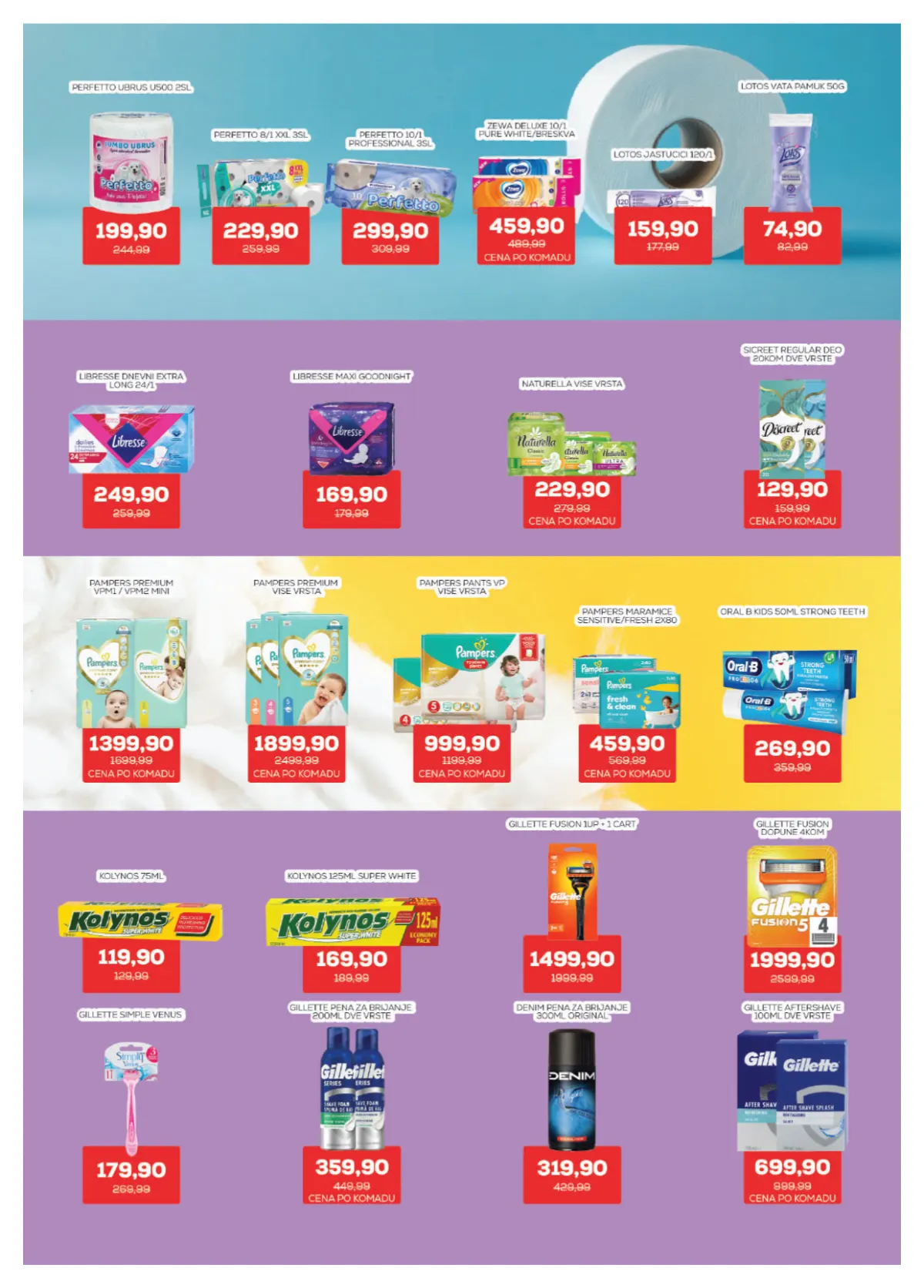 Medius katalog, strana 24 – ubrusi, higijenski ulošci, Pampers, paste za zube i Gillette