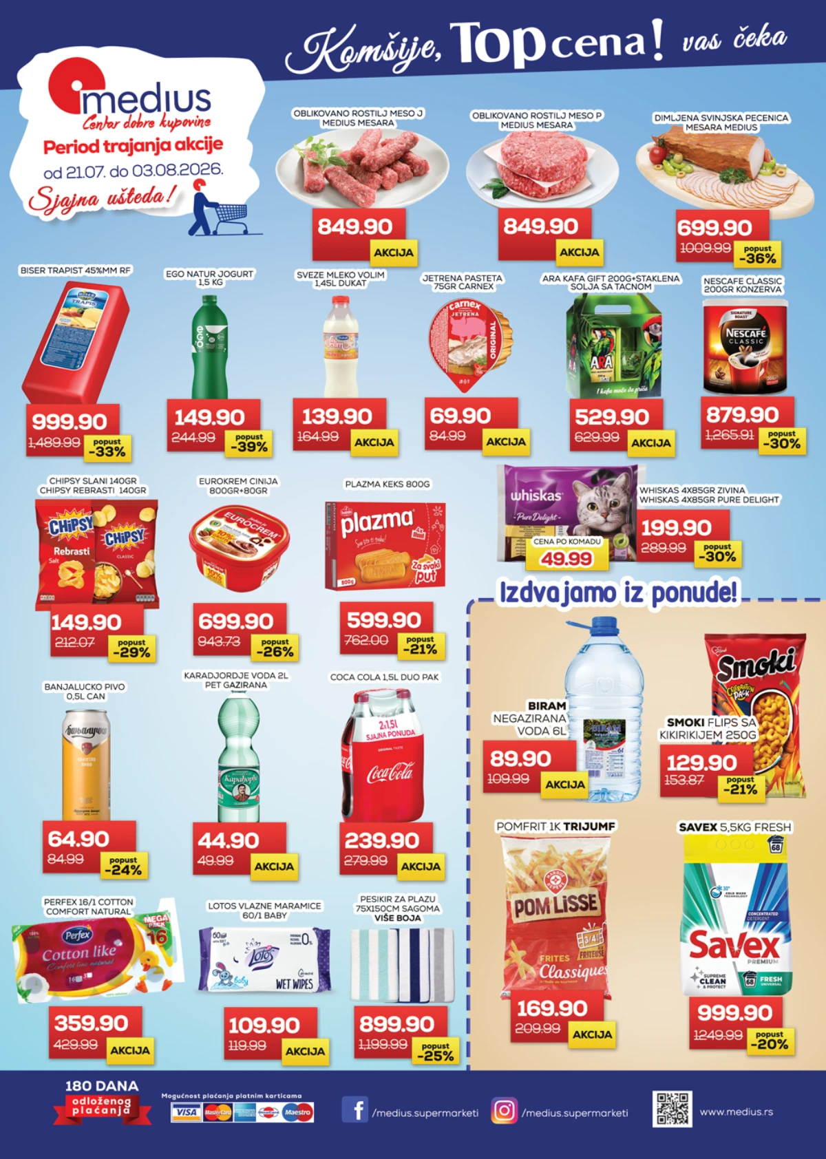 Medius katalog sa Top cenama i popustima do 39% na prehranu, piće, kućnu hemiju i proizvode za domaćinstvo do 03.08.2026.