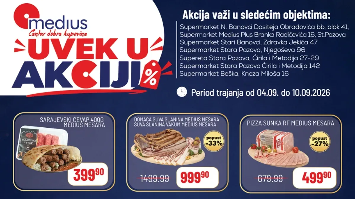Medius Uvek u akciji ponuda od 04.09. do 10.09.2026. uz popuste do 38%