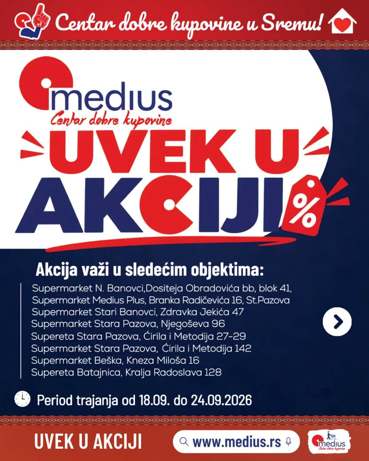 Medius Uvek u akciji od 18.09. do 24.09.2026. – sedmodnevna ponuda sa sniženjima do 39%