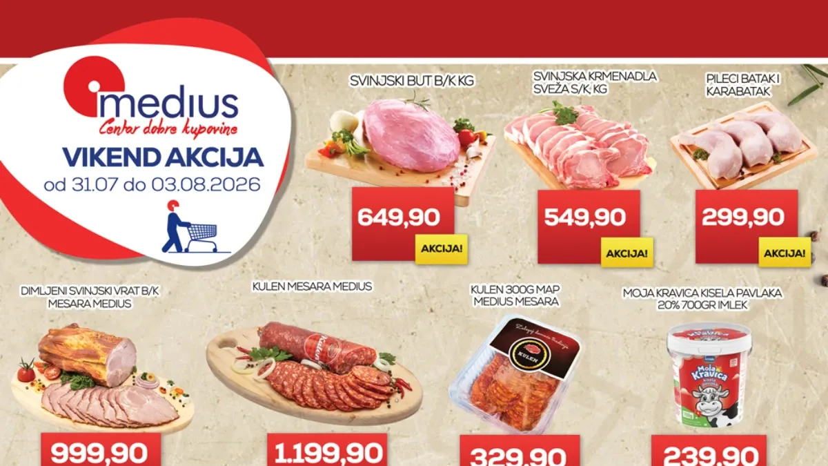 Medius vikend akcija do 03.08.2026. – meso, voće i omiljeni proizvodi po sniženim cenama