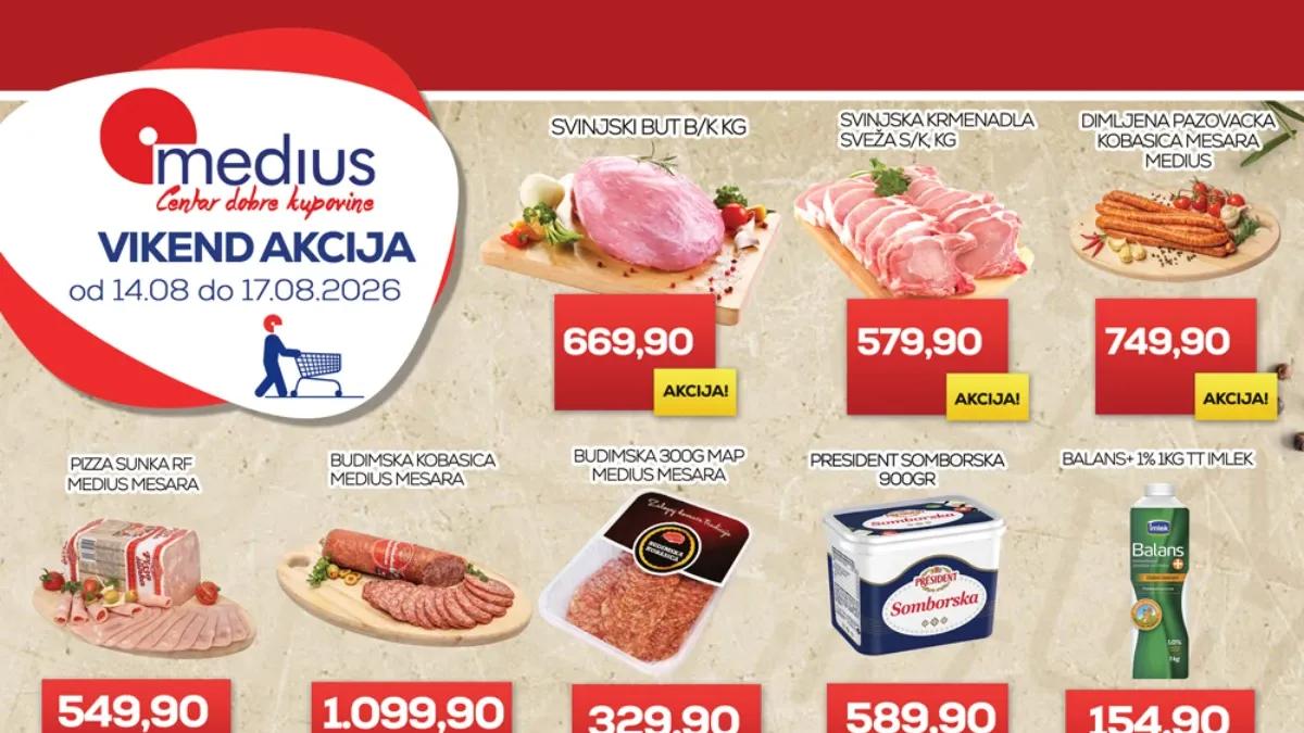 Medius vikend akcija do 17.08.2026. – meso, suhomesnati proizvodi, sladoled, voće i povrće po akcijskim cenama