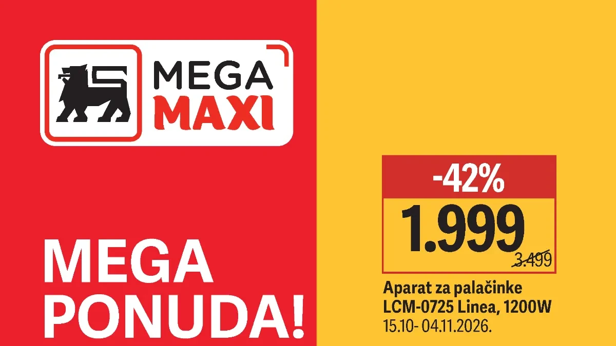 Mega Maxi katalog 29.10–11.11.2026. – Linea aparat za palačinke 1.999 dinara i kalorifer 999 dinara, uz popuste do 60% u katalogu