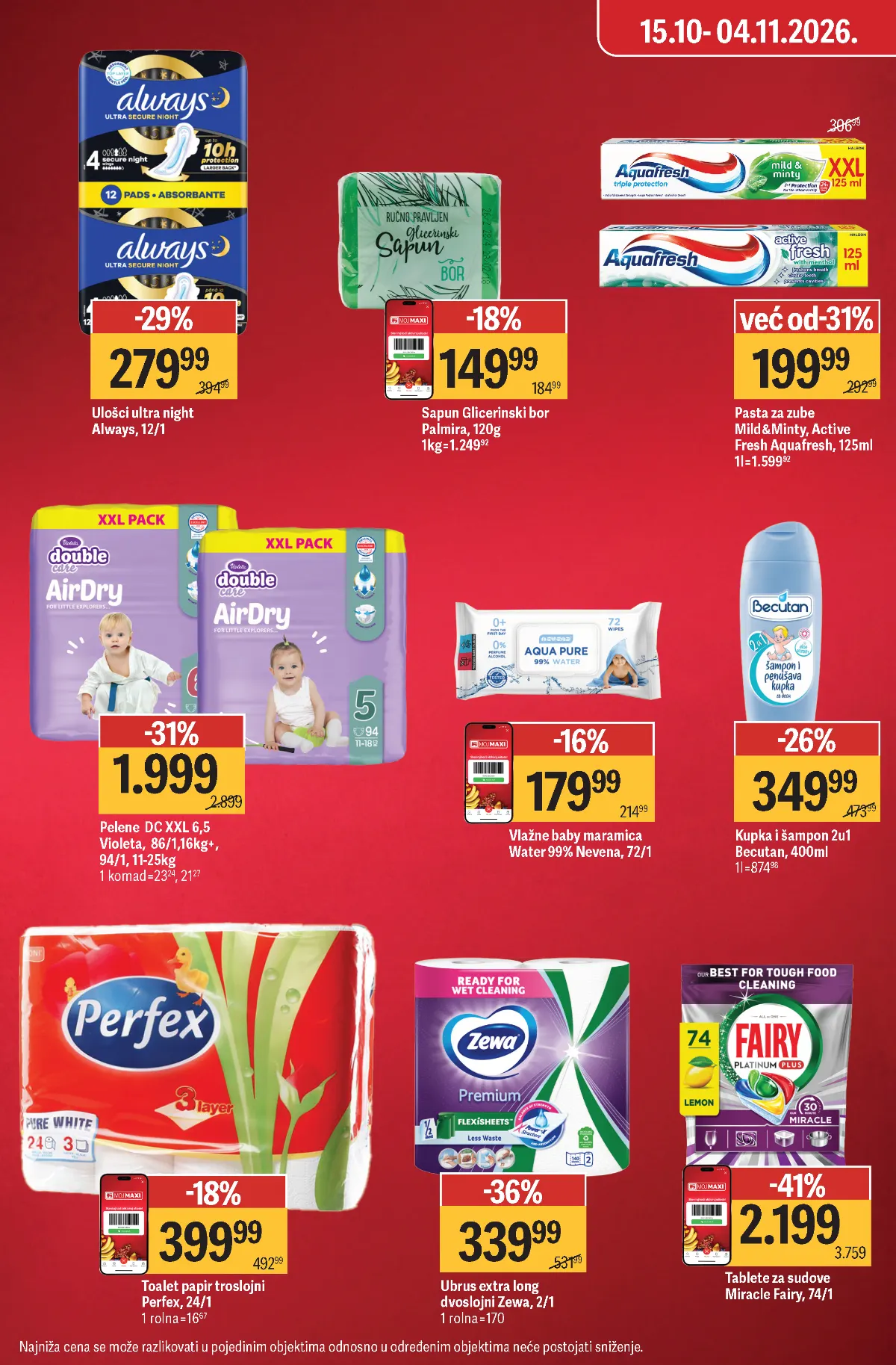 Mega Maxi katalog strana 8 – Always ulošci, Violeta pelene, Becutan, Perfex, Zewa i Fairy tablete za sudove