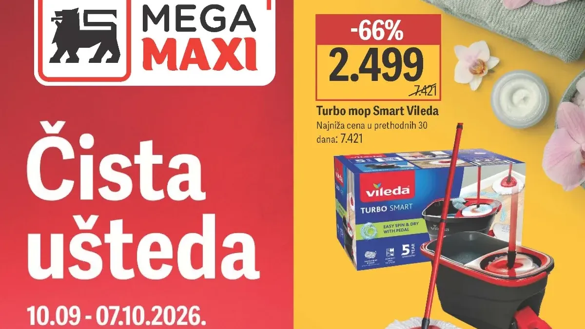 Mega Maxi katalog Čista ušteda od 10.09. do 07.10.2026. – deterdženti, omekšivači i sredstva za čišćenje sniženi do 66%